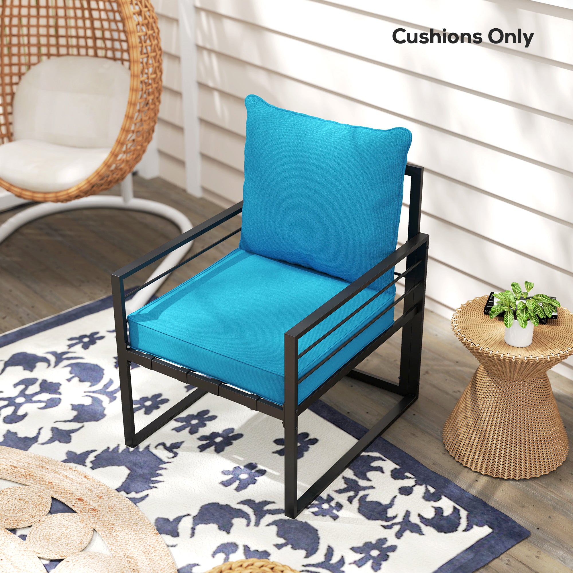 Outsunny Patio Chair Cushions, Thick Deep Seat Outdoor Seat Cushion with Back Cushion, Turquoise