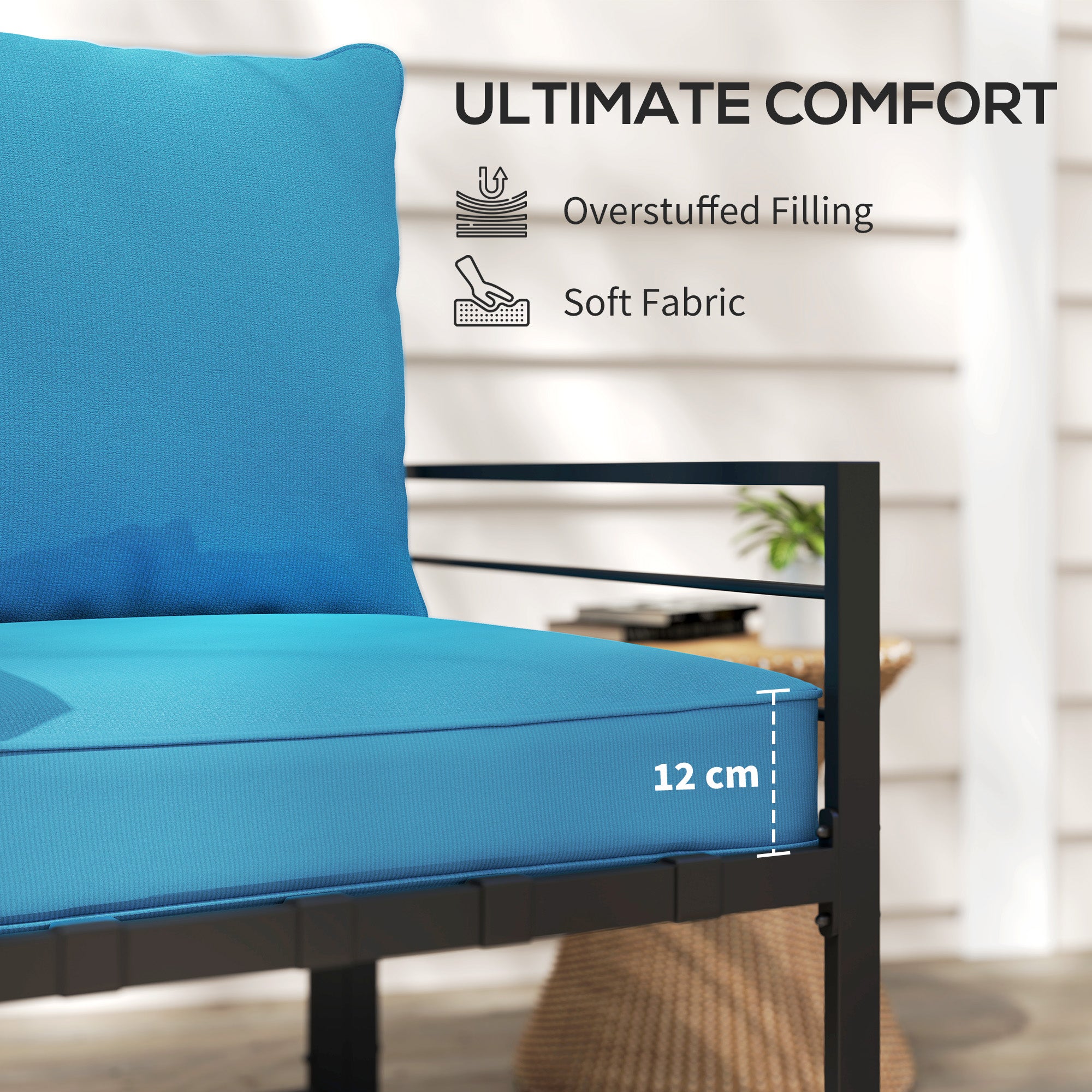 Outsunny Patio Chair Cushions, Thick Deep Seat Outdoor Seat Cushion with Back Cushion, Turquoise