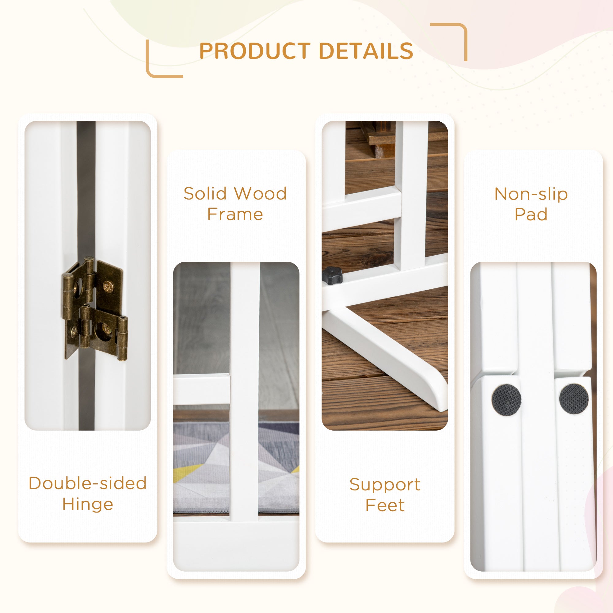 PawHut Freestanding Pet Gate with 2PCS Support Feet, 3 Panels Folding Dog Gates for the House Doorway Stairs, with Cat Door, Expands up to 71.3" Wide, 29.9" Tall, White