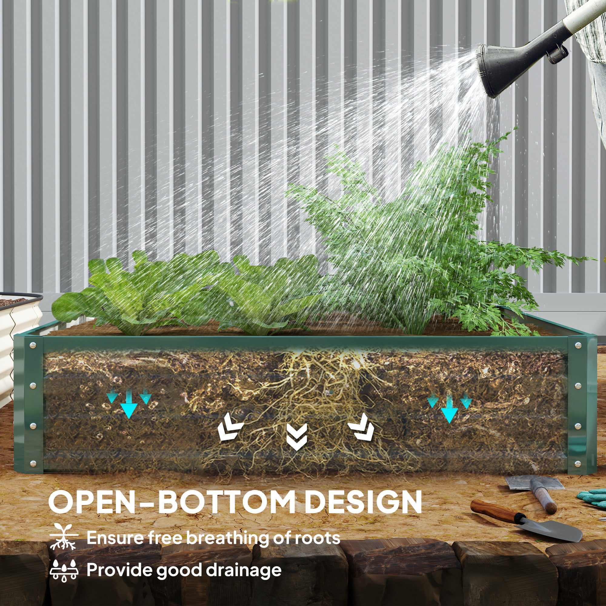 Outsunny 4' x 4' x 1' Raised Garden Bed Galvanized Steel Planter Box for Vegetables, Flowers, Herbs, Green