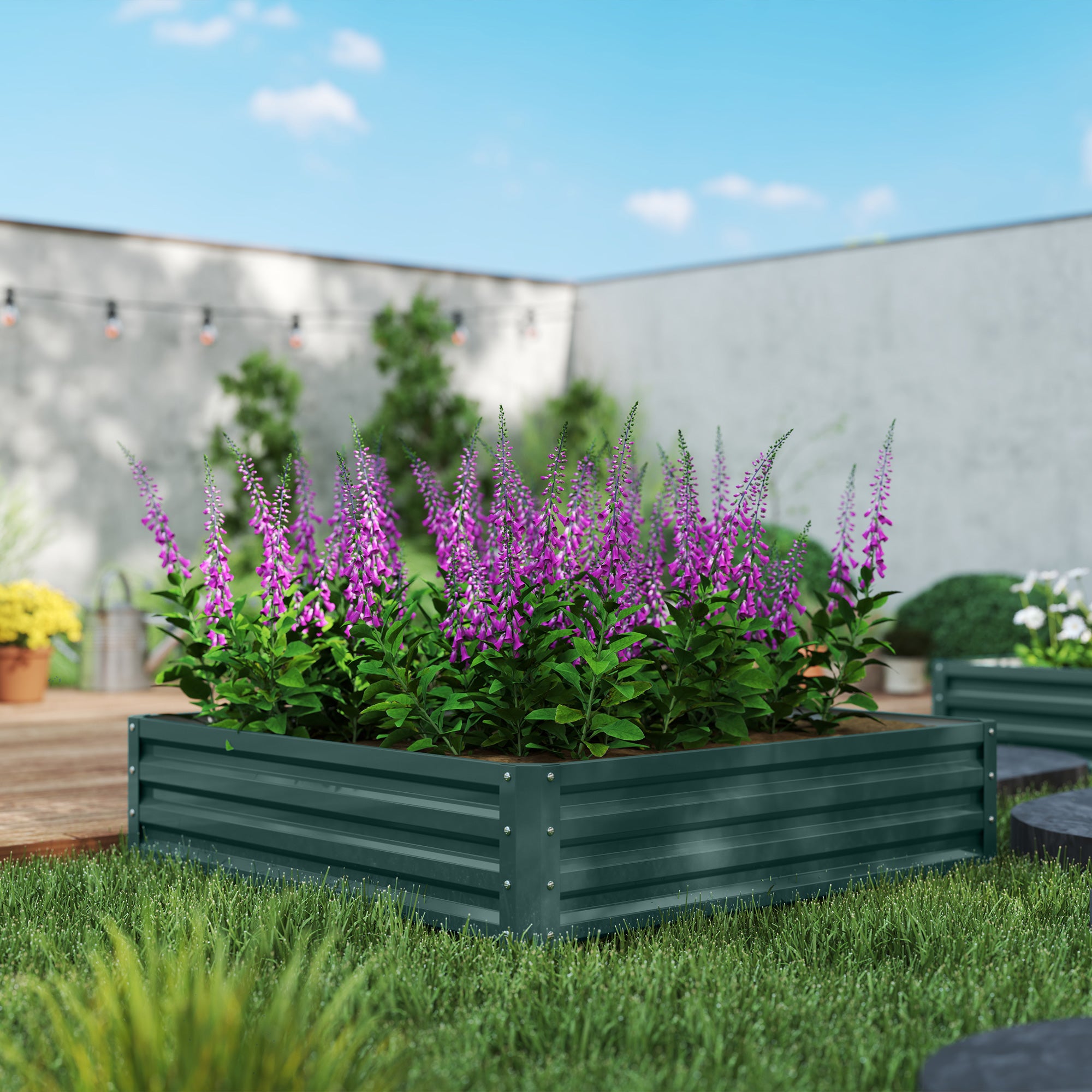Outsunny 4' x 4' x 1' Raised Garden Bed Galvanized Steel Planter Box for Vegetables, Flowers, Herbs, Green
