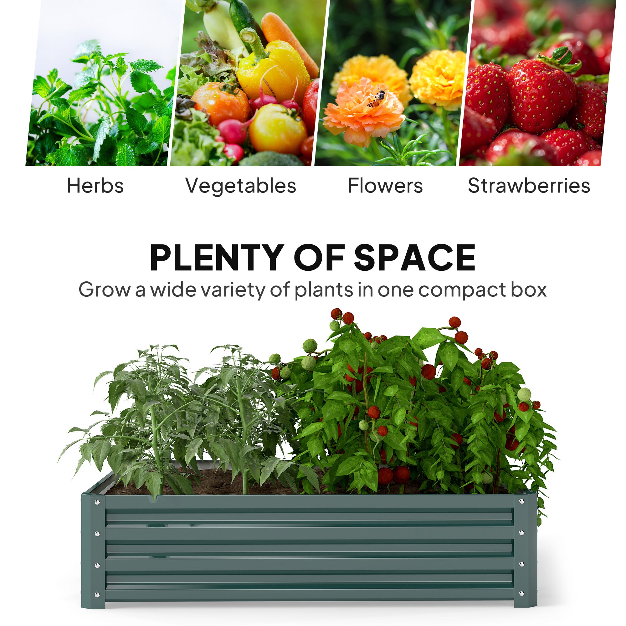 Outsunny 4' x 4' x 1' Raised Garden Bed Galvanized Steel Planter Box for Vegetables, Flowers, Herbs, Green