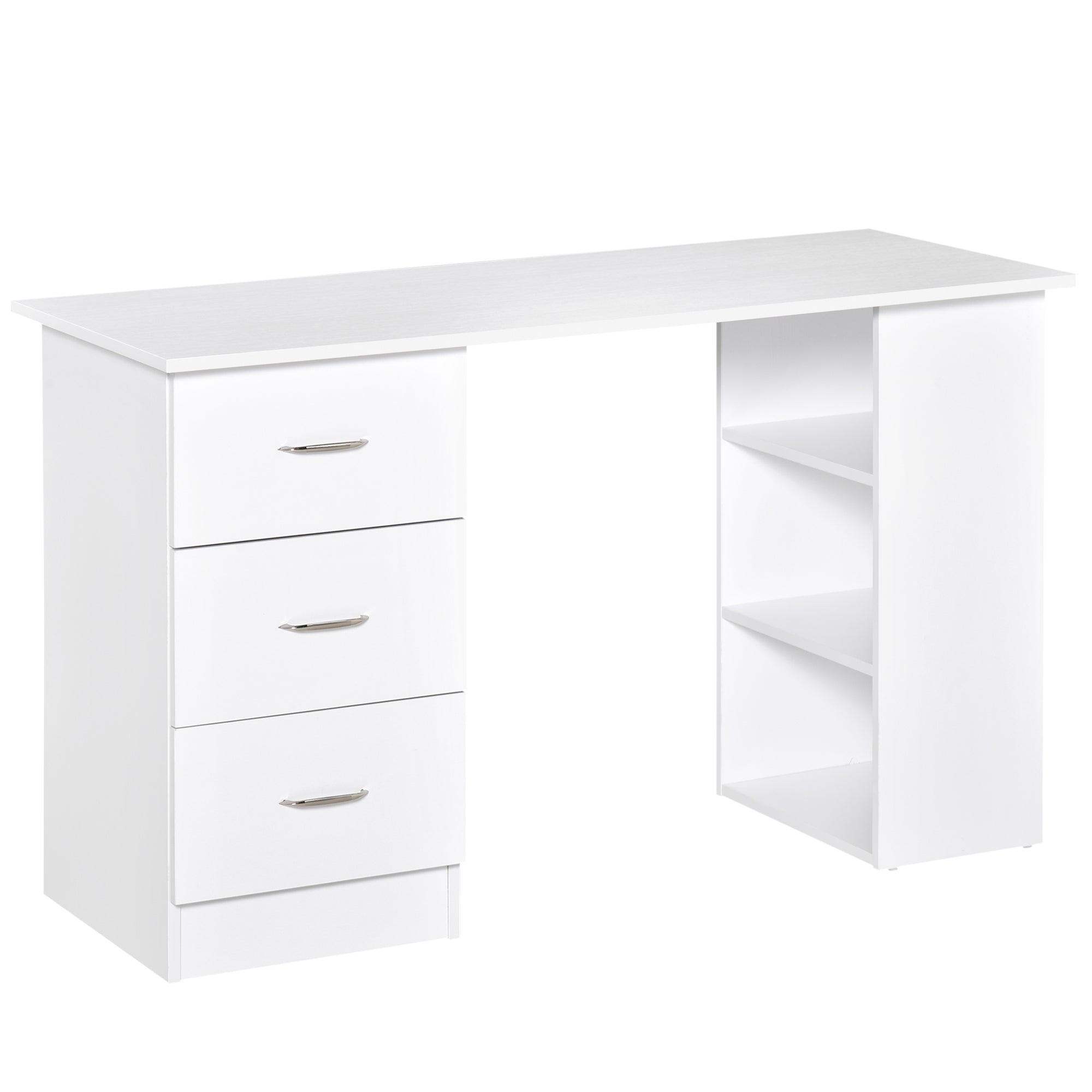 HOMCOM Computer Desk with 3-Tier Storage Shelves, 47 Inches Home Office Desk  with Drawers, Study Writing Table, White