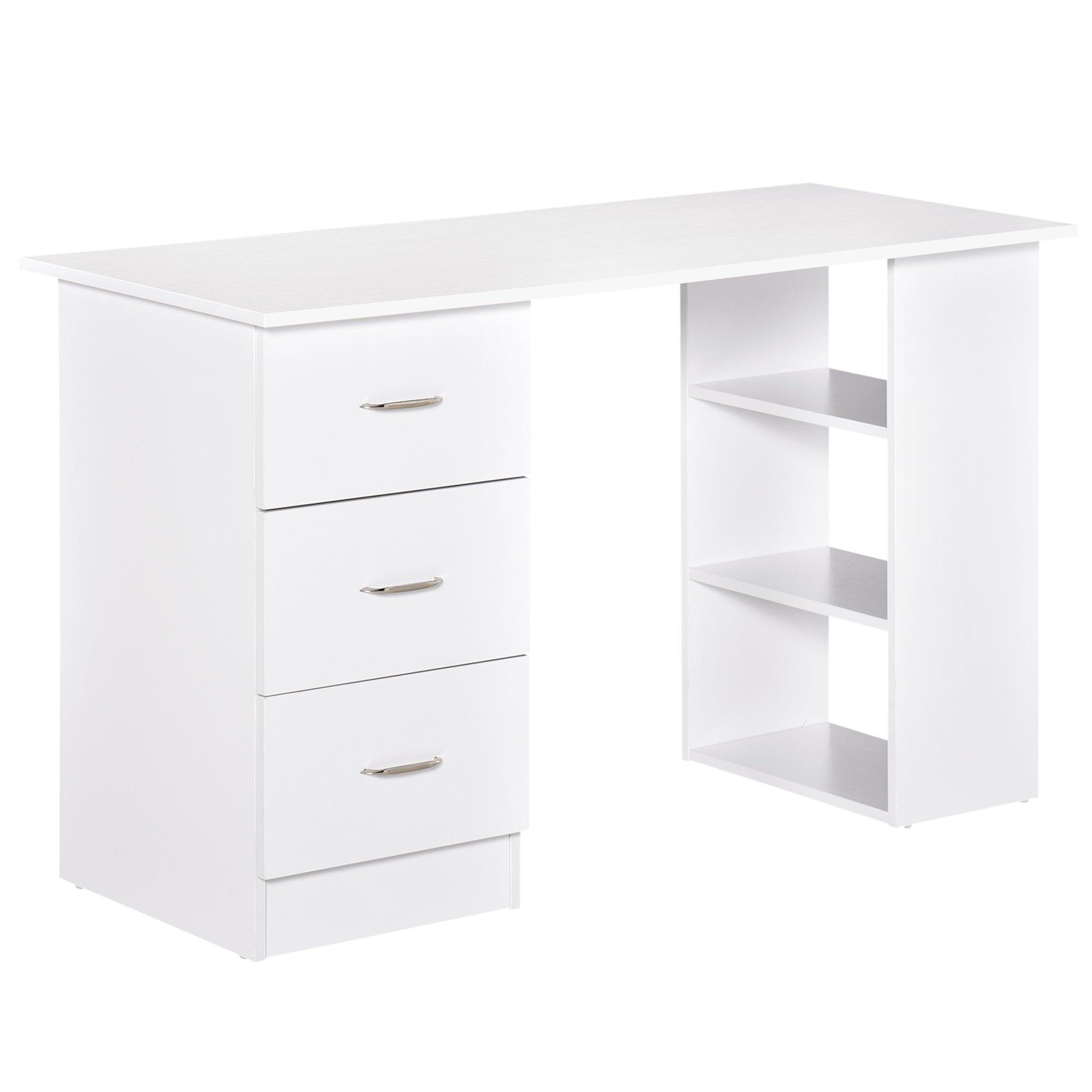 HOMCOM Computer Desk with 3-Tier Storage Shelves, 47 Inches Home Office Desk  with Drawers, Study Writing Table, White