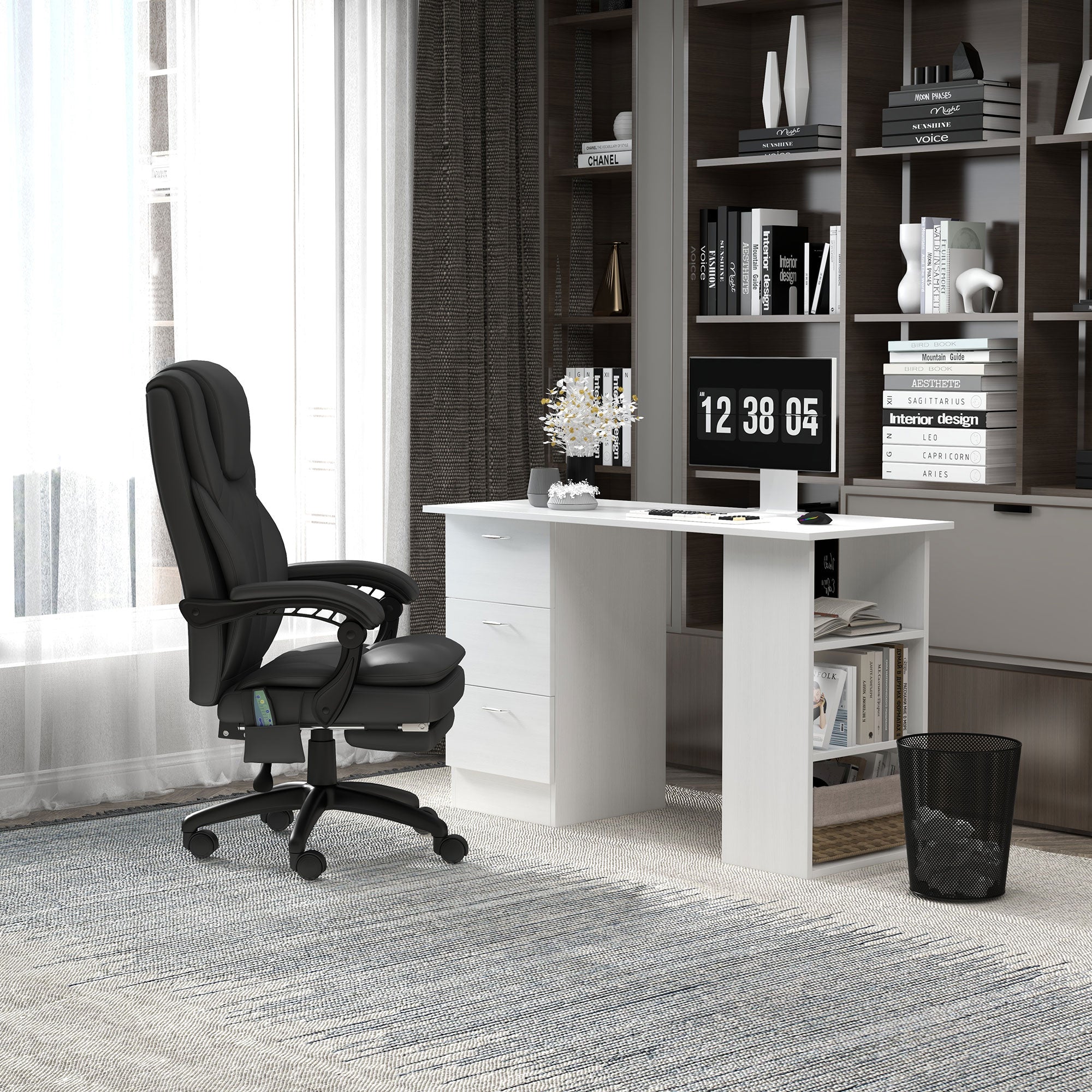 HOMCOM Computer Desk with 3-Tier Storage Shelves, 47 Inches Home Office Desk  with Drawers, Study Writing Table, White