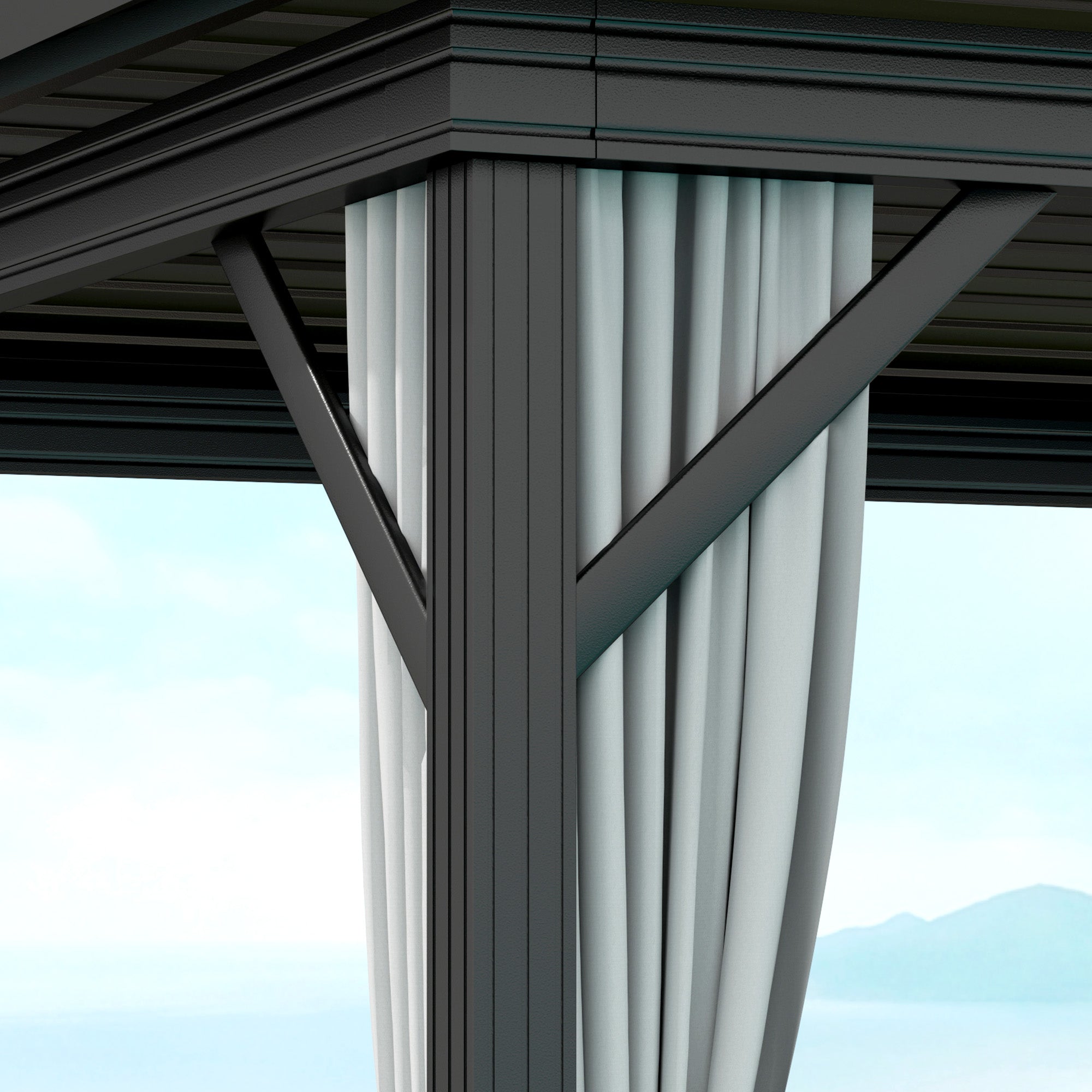 Outsunny 10' x 10' Hardtop Gazebo, Aluminum Frame Garden Sun Shelter with Double Tier Metal Roof, Mosquito Netting, Curtains, and Hanging Hook, Light Grey