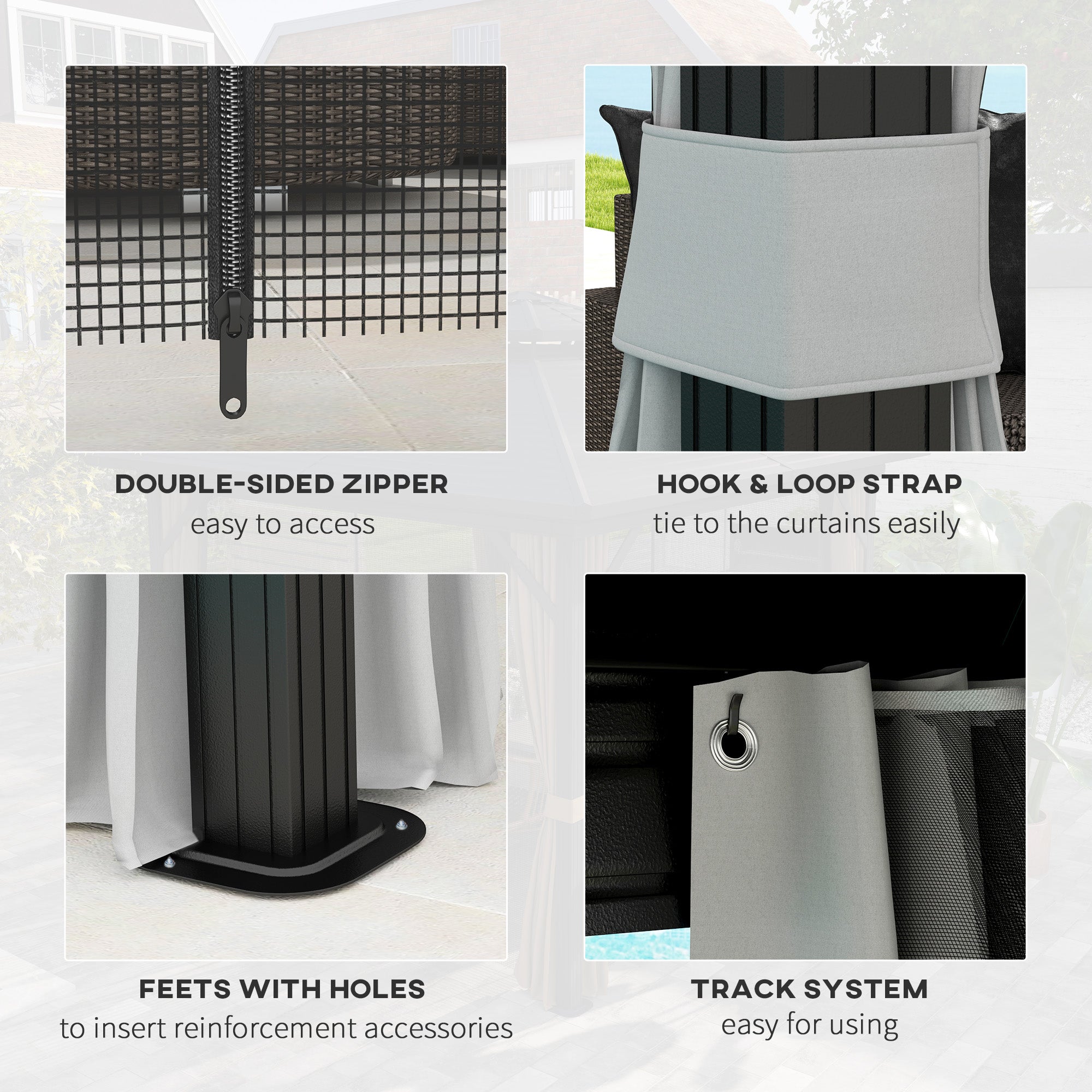 Outsunny 10' x 10' Hardtop Gazebo, Aluminum Frame Garden Sun Shelter with Double Tier Metal Roof, Mosquito Netting, Curtains, and Hanging Hook, Light Grey