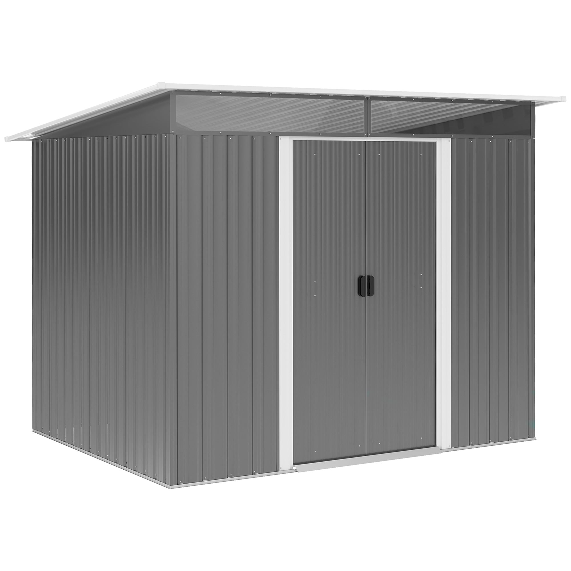 Outsunny 8.5' x 6' Garden Storage Shed with Skylight, Metal Outdoor Shed Tool House with Double Doors for Patio Yard, Grey
