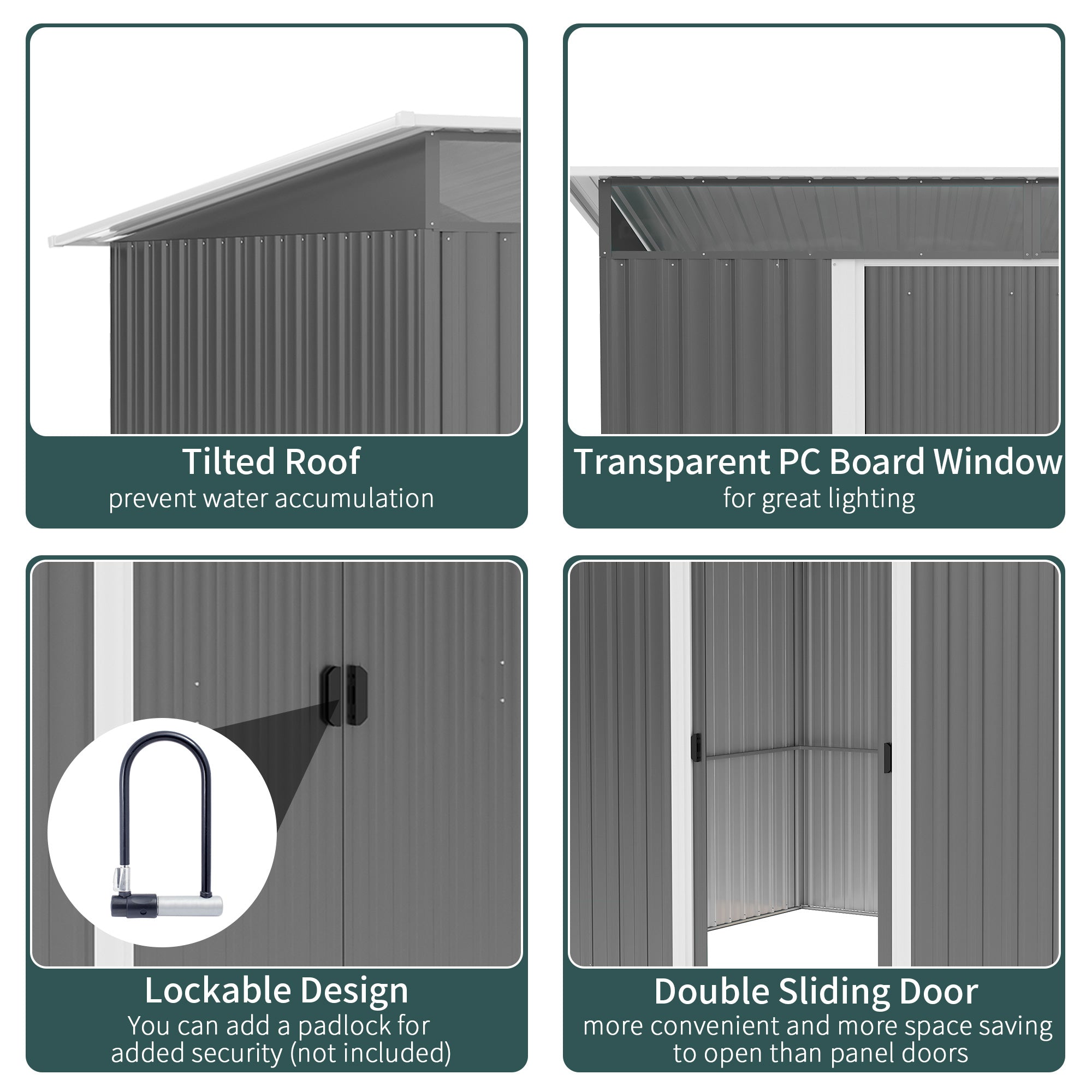 Outsunny 8.5' x 6' Garden Storage Shed with Skylight, Metal Outdoor Shed Tool House with Double Doors for Patio Yard, Grey