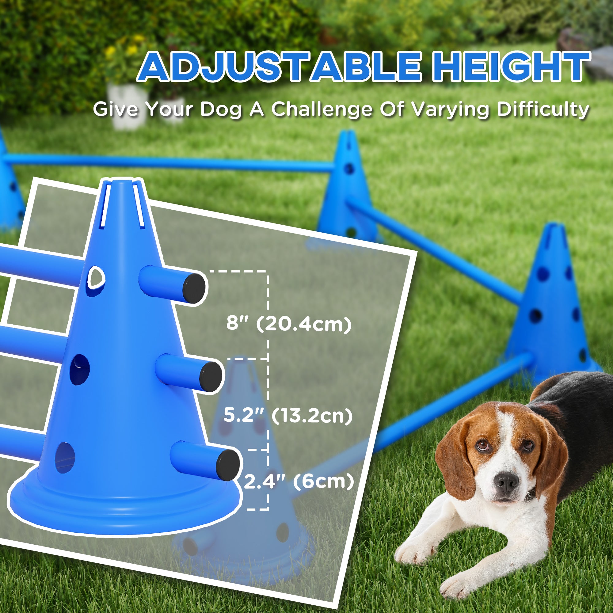 PawHut Set of 4 Dog Agility Hurdle Cone Set Agility Training Equipment 8 Cones 4 Rods Starter Kit with carrying bag Blue