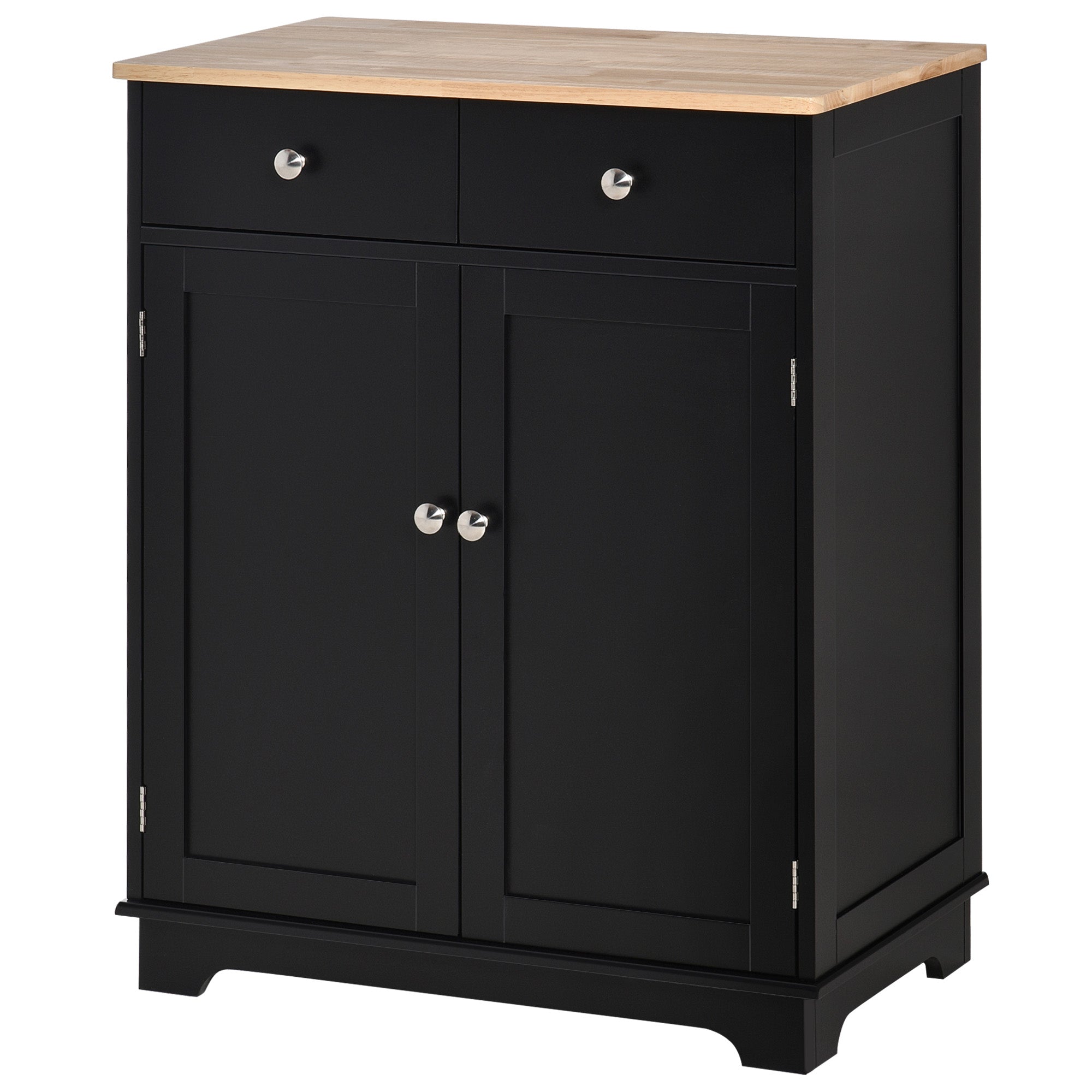 HOMCOM Sideboard Buffet Cabinet with Storage, 27" Kitchen Cabinet with Adjustable Shelf, 2 Drawers and 2 Doors, Coffee Bar Cabinet with Rubberwood Tabletop, Black