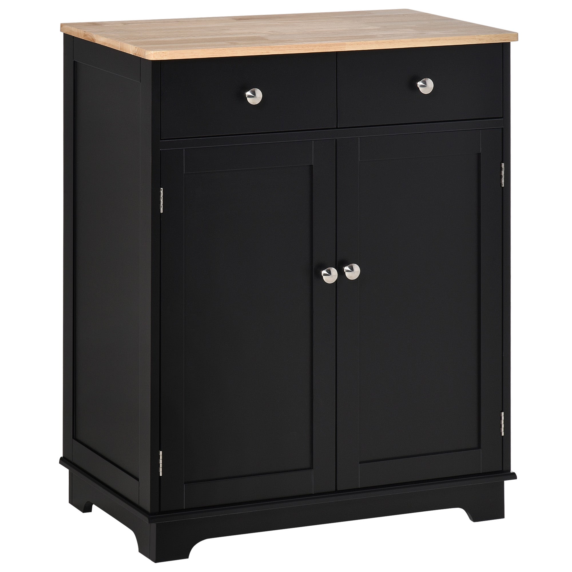 HOMCOM Sideboard Buffet Cabinet with Storage, 27" Kitchen Cabinet with Adjustable Shelf, 2 Drawers and 2 Doors, Coffee Bar Cabinet with Rubberwood Tabletop, Black