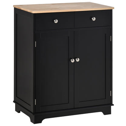 HOMCOM Sideboard Buffet Cabinet with Storage, 27" Kitchen Cabinet with Adjustable Shelf, 2 Drawers and 2 Doors, Coffee Bar Cabinet with Rubberwood Tabletop, Black