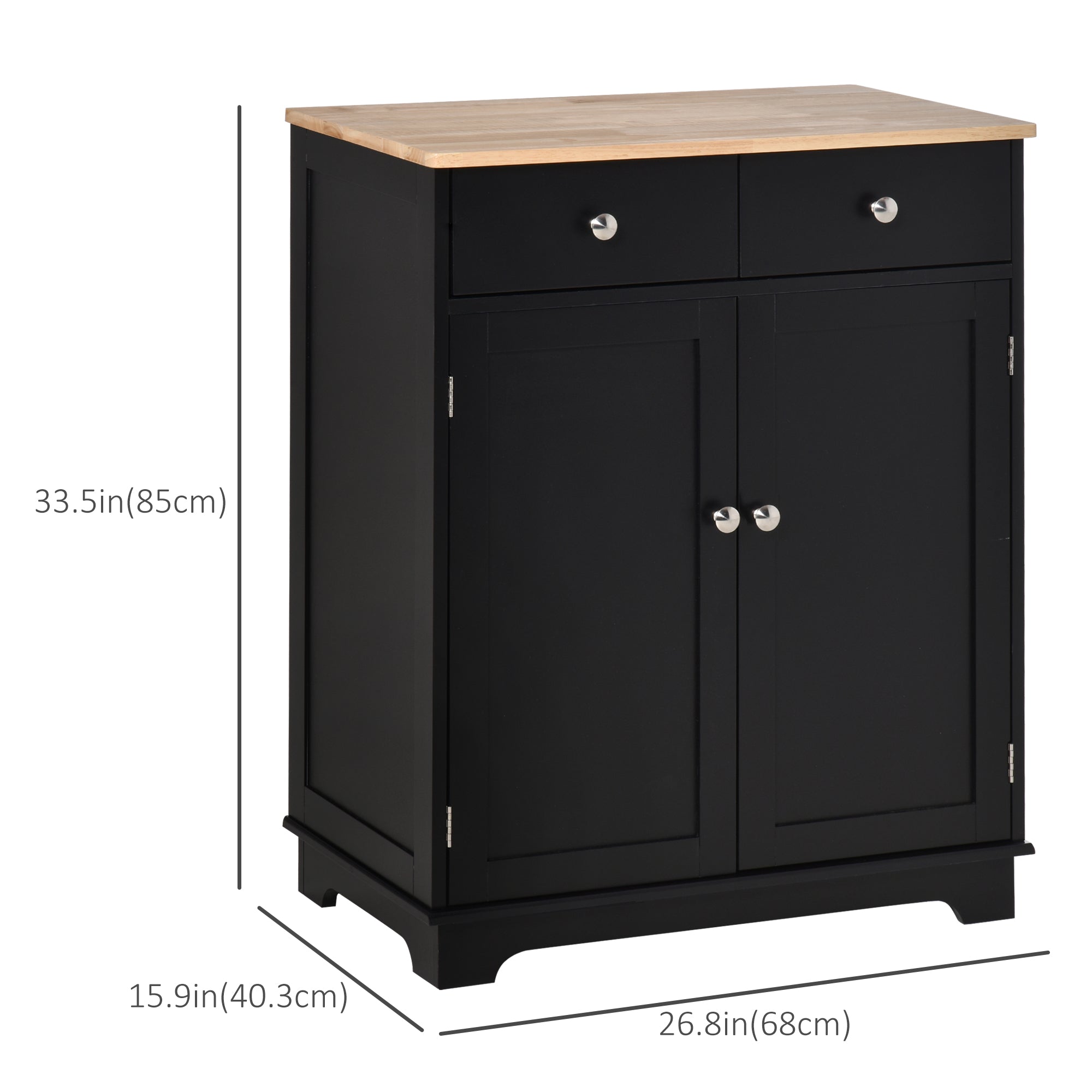 HOMCOM Sideboard Buffet Cabinet with Storage, 27" Kitchen Cabinet with Adjustable Shelf, 2 Drawers and 2 Doors, Coffee Bar Cabinet with Rubberwood Tabletop, Black