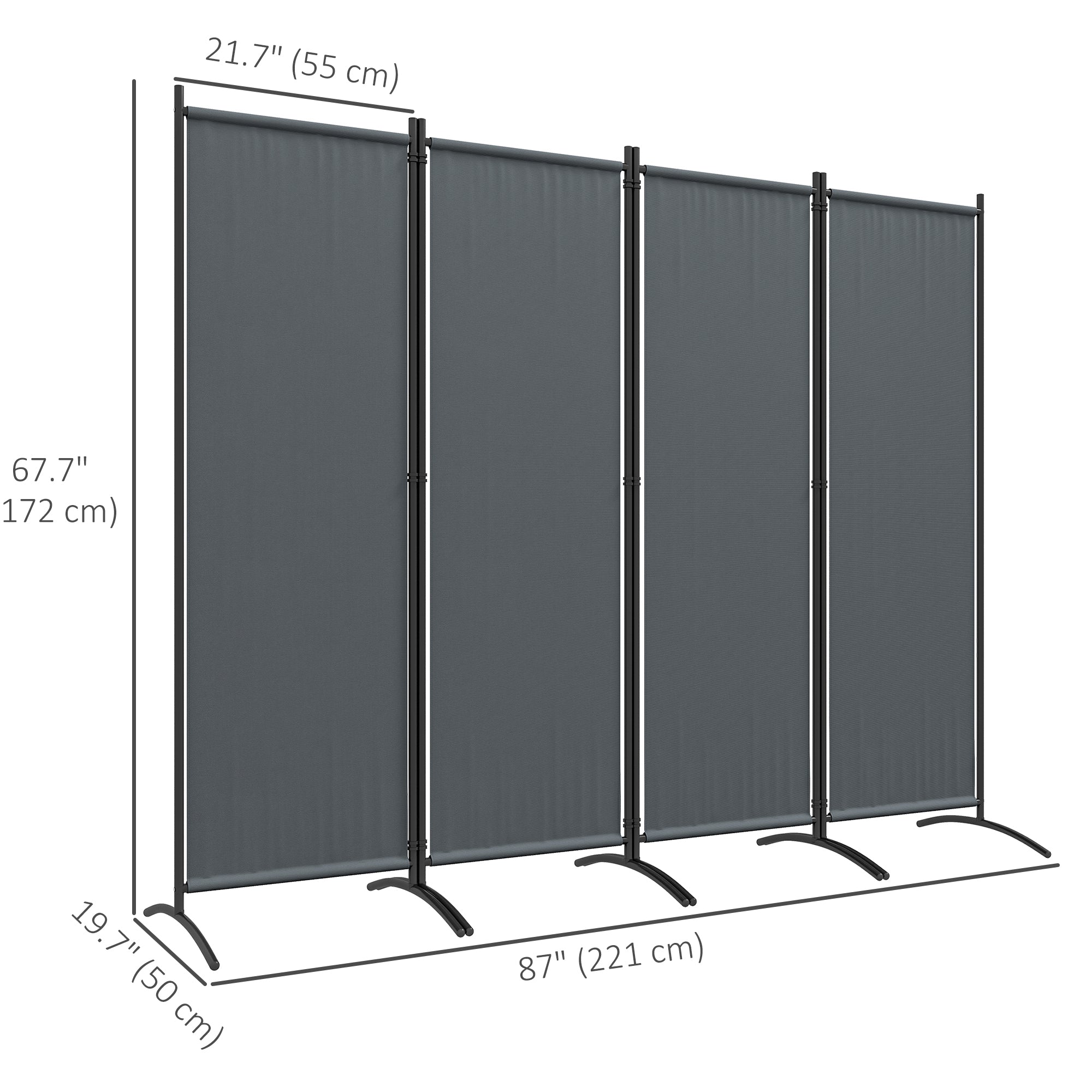Outsunny 4 Panel Folding Room Divider, 5.6FT Privacy Screen with Wide Feet, Portable Freestanding Privacy Panel for Garden, Backyard, Deck, Pool, Hot Tub, Dark Grey