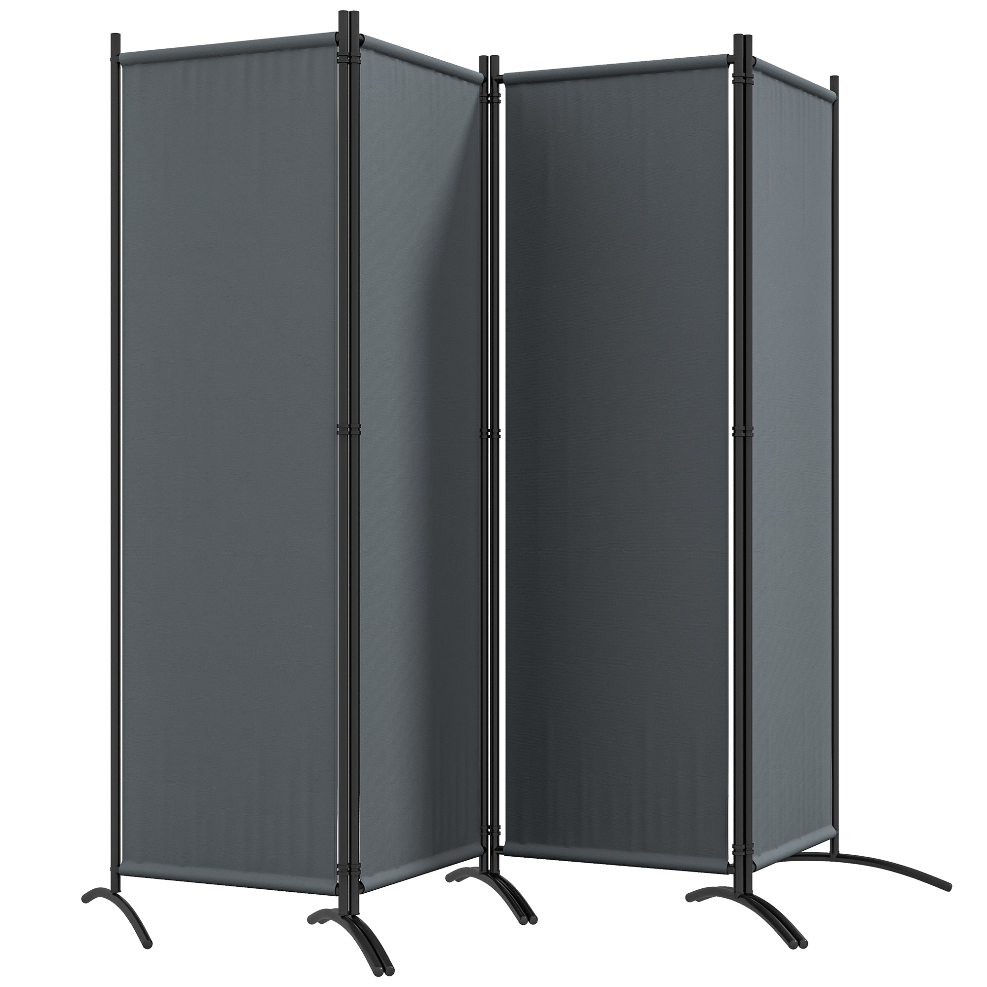 Outsunny 4 Panel Folding Room Divider, 5.6FT Privacy Screen with Wide Feet, Portable Freestanding Privacy Panel for Garden, Backyard, Deck, Pool, Hot Tub, Dark Grey
