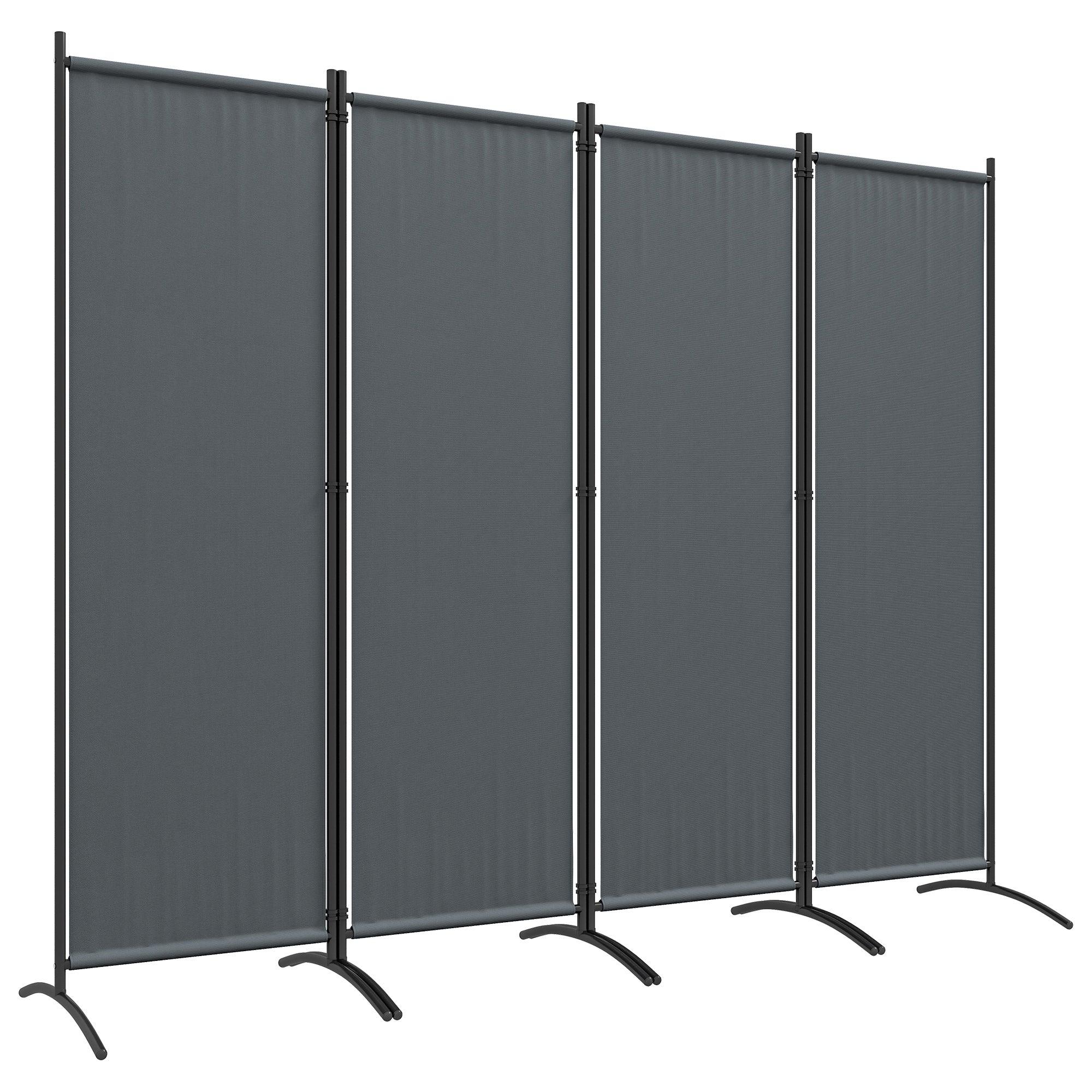 Outsunny 4 Panel Folding Room Divider, 5.6FT Privacy Screen with Wide Feet, Portable Freestanding Privacy Panel for Garden, Backyard, Deck, Pool, Hot Tub, Dark Grey