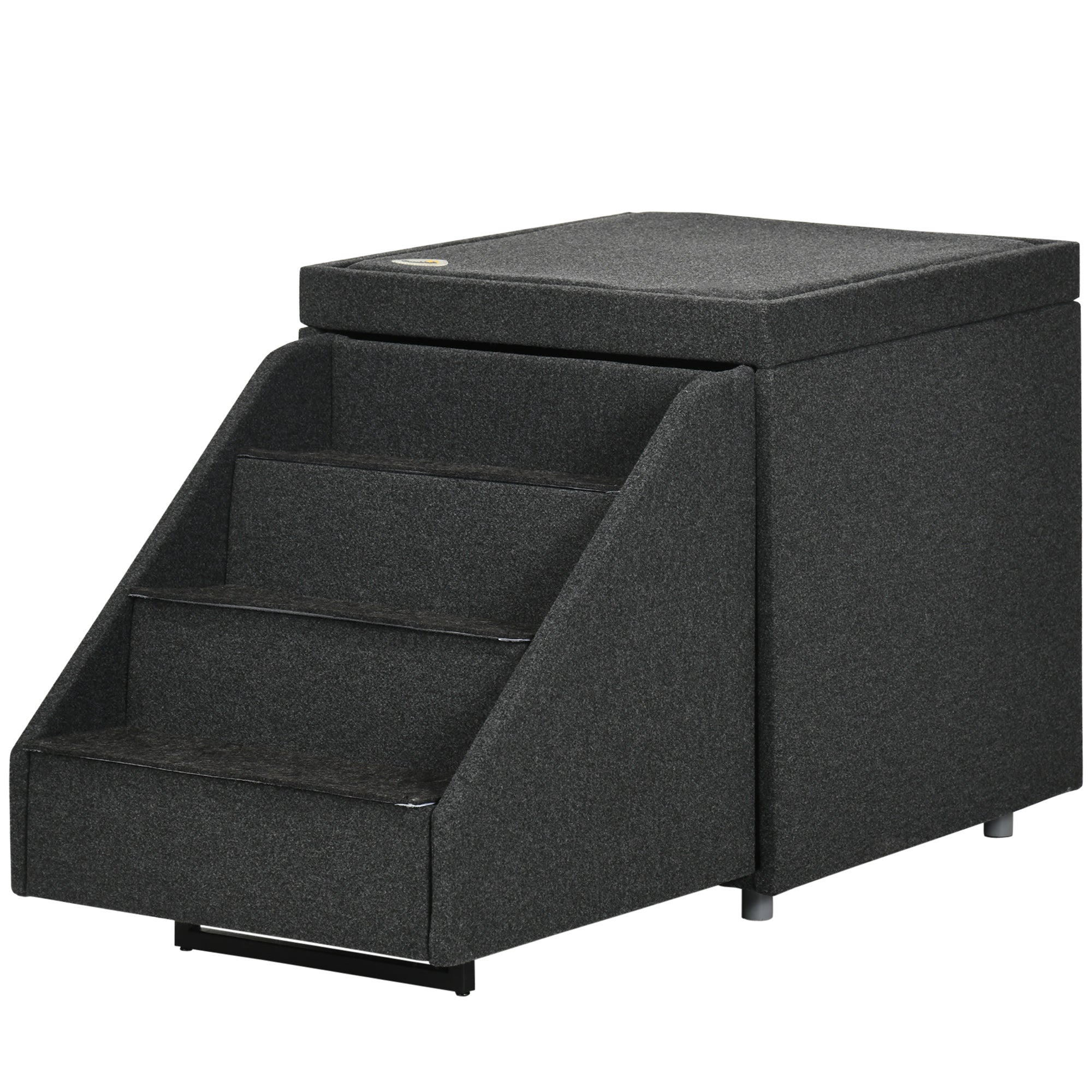 PawHut 2-in-1 Cat & Dog Steps for Bed, Living Room Storage & Footrest, Cat & Dog Stairs for Small and Medium Dogs, Pet Steps Storage Ottoman, Cat Stairs for Old Cats and Large Cats, Gray