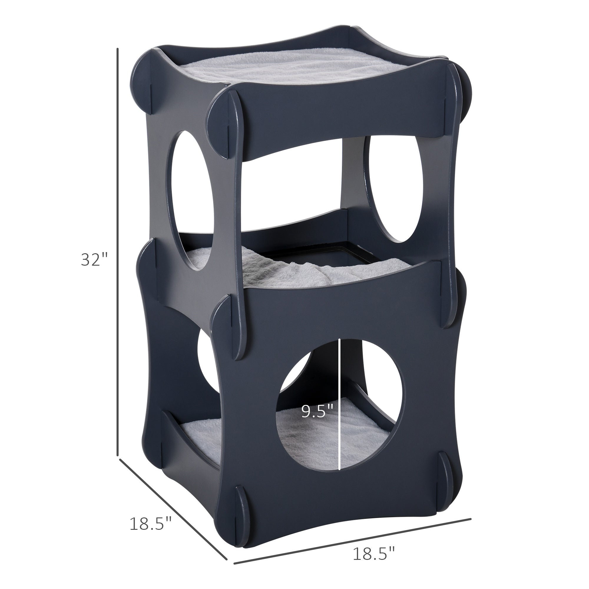 Pawhut Multi-level Wooden Cat House Kitten Bed Pet Furniture with Removable Soft Cushion for Rest and Play Easy to Assemble and Store Dark Grey