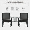 Outsunny Patio Double Glider Chair with Glass Top Center Table, Outdoor Glider Chair with High Back,  Sling Fabric for Garden, Bench, Black