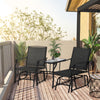 Outsunny Patio Double Glider Chair with Glass Top Center Table, Outdoor Glider Chair with High Back,  Sling Fabric for Garden, Bench, Black
