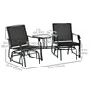 Outsunny Patio Double Glider Chair with Glass Top Center Table, Outdoor Glider Chair with High Back,  Sling Fabric for Garden, Bench, Black