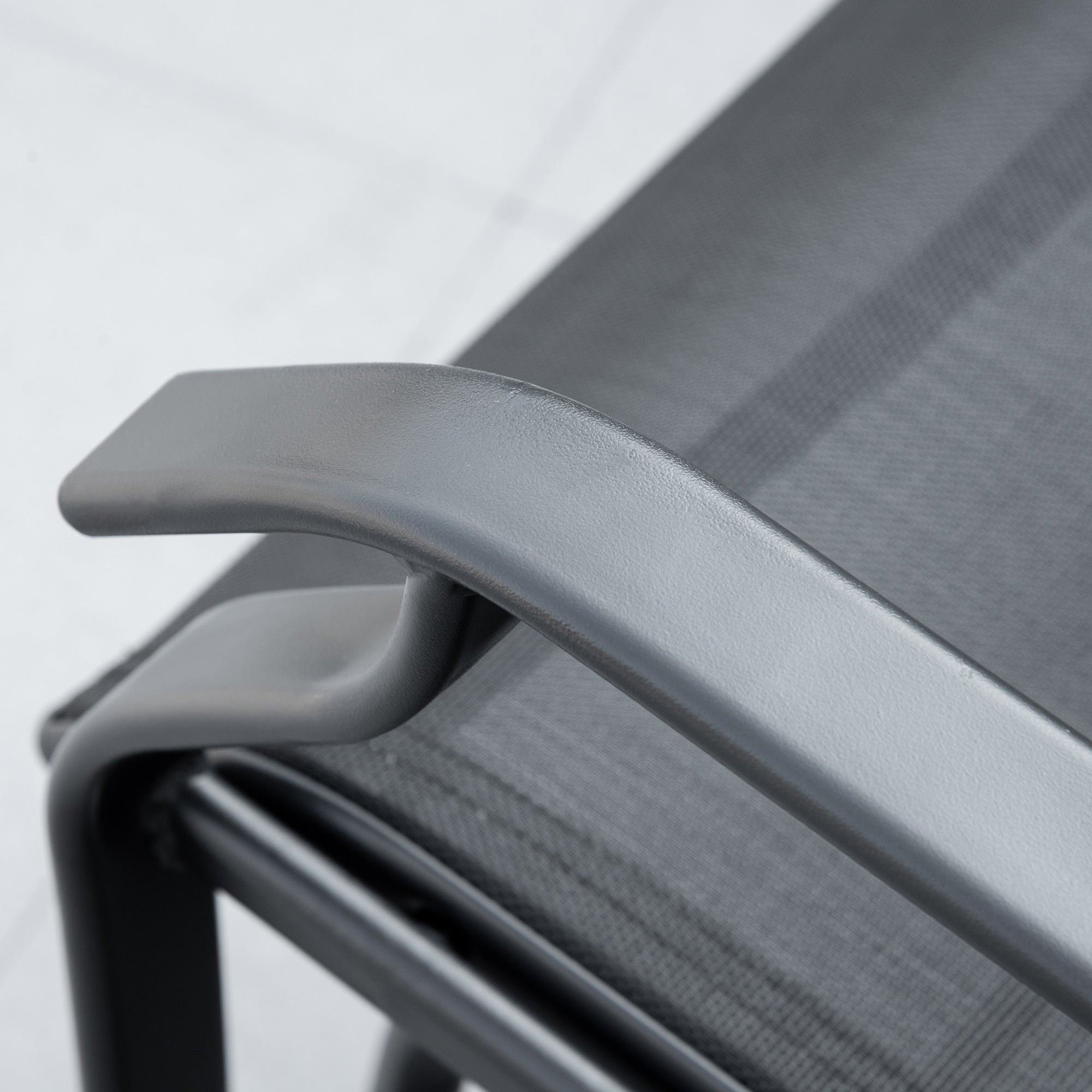 Outsunny Patio Double Glider Chair with Glass Top Center Table, Outdoor Glider Chair with High Back,  Sling Fabric for Garden, Bench, Black