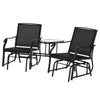 Outsunny Patio Double Glider Chair with Glass Top Center Table, Outdoor Glider Chair with High Back,  Sling Fabric for Garden, Bench, Black