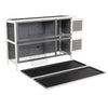 PawHut 54"L 2-Story Large Rabbit Hutch Bunny Cage Wooden Pet House Small Animal Habitat with Lockable Doors, No Leak Tray and Waterproof Roof for Outdoor/Indoor Grey&White