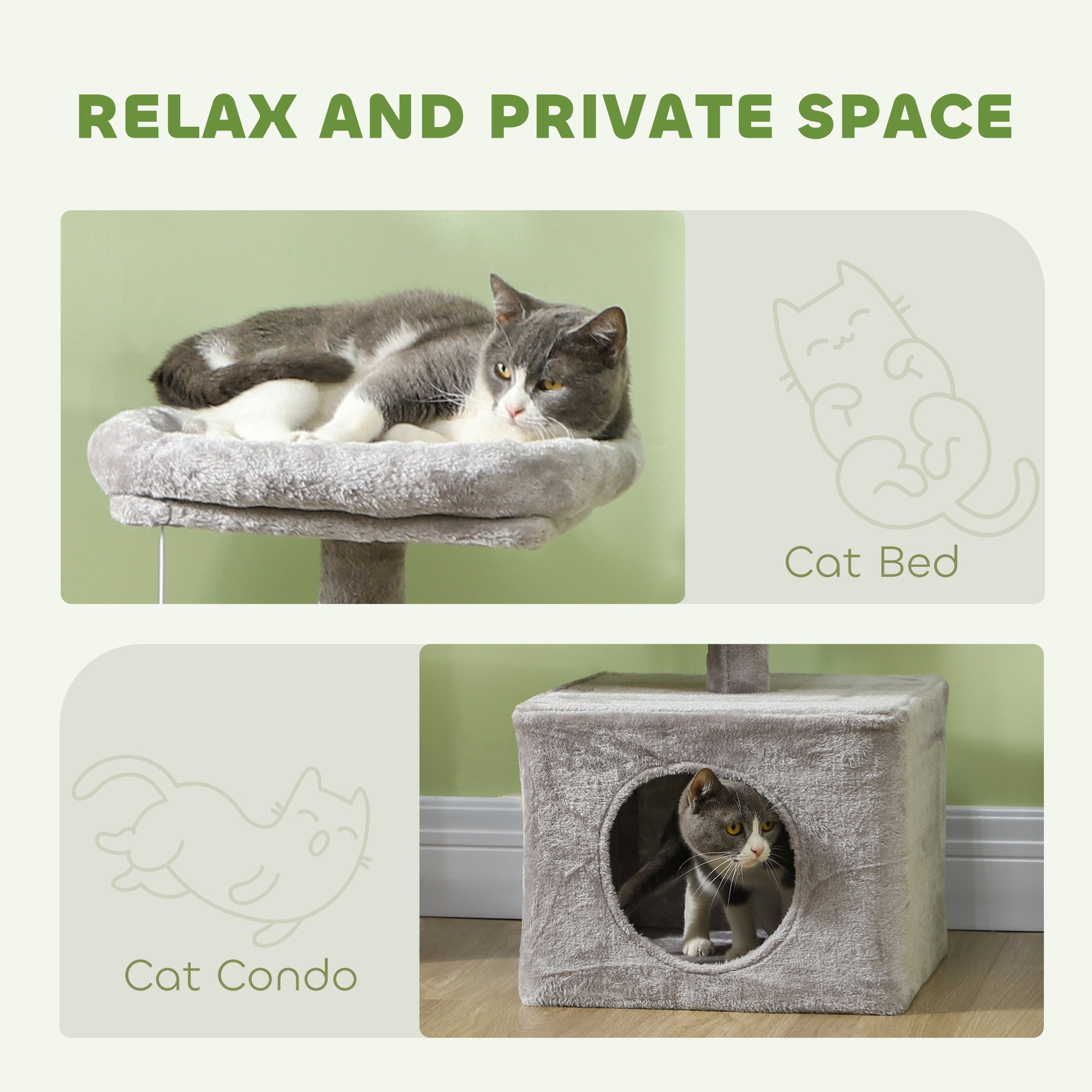 PawHut 53" Cat Tree, Multi-Level Cat Tower for Indoor Cats with Sisal Scratching Posts, Cat Condo, Beds, Platforms, Ramp, Toy Balls, Cat Activity Center, Light Grey