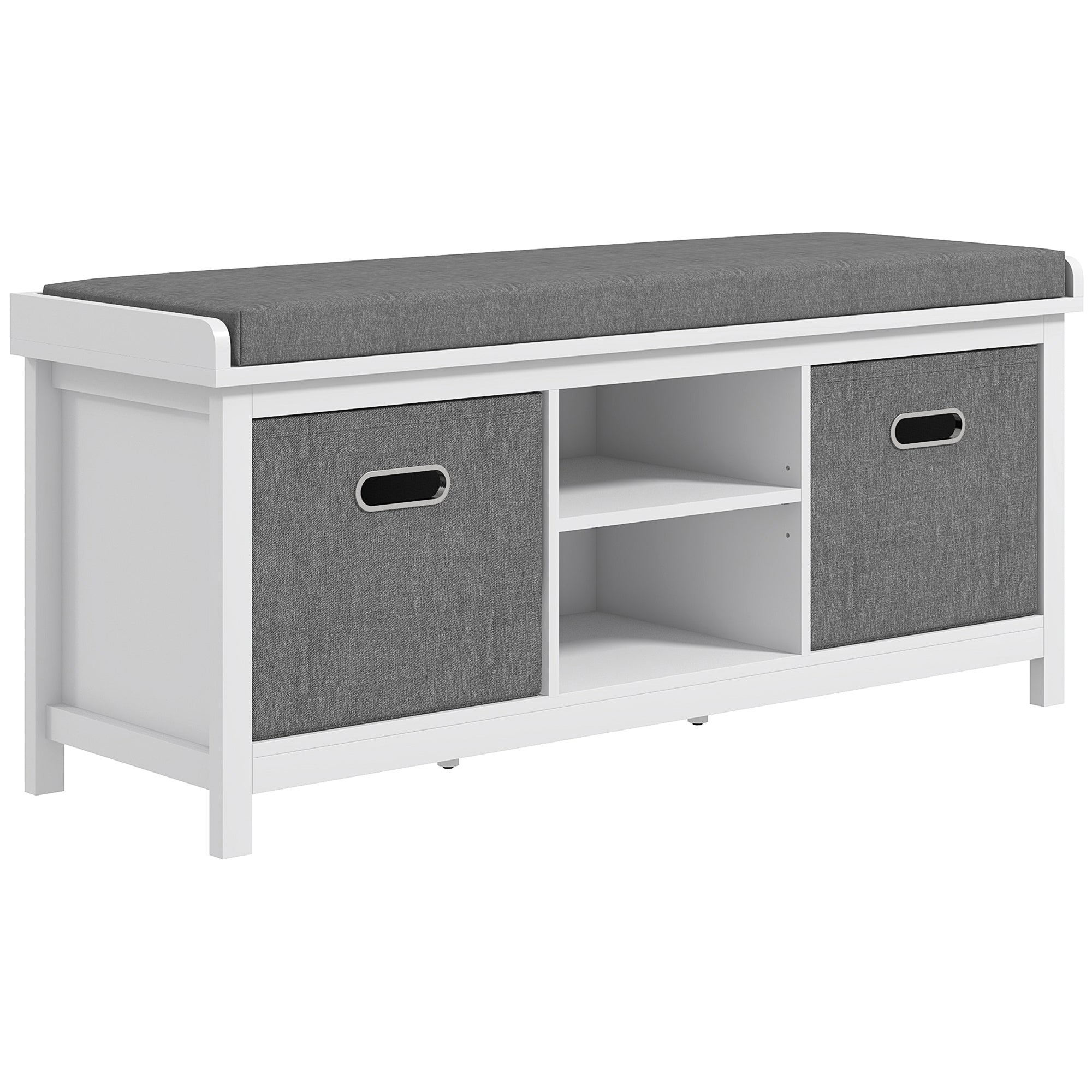 HOMCOM Shoe Bench with Cushion, Storage Bench for Entryway with Padded Seat, 2 Drawers and Adjustable Shelf for Hallway, Living Room, Bedroom, White
