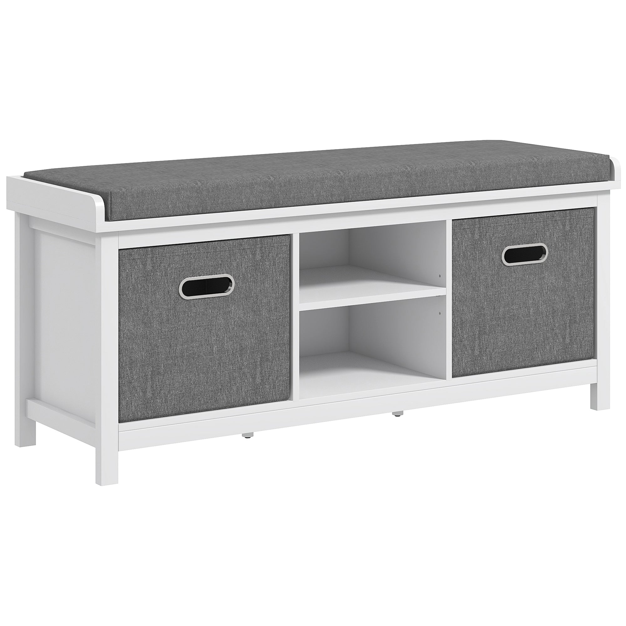 HOMCOM Shoe Bench with Cushion, Storage Bench for Entryway with Padded Seat, 2 Drawers and Adjustable Shelf for Hallway, Living Room, Bedroom, White