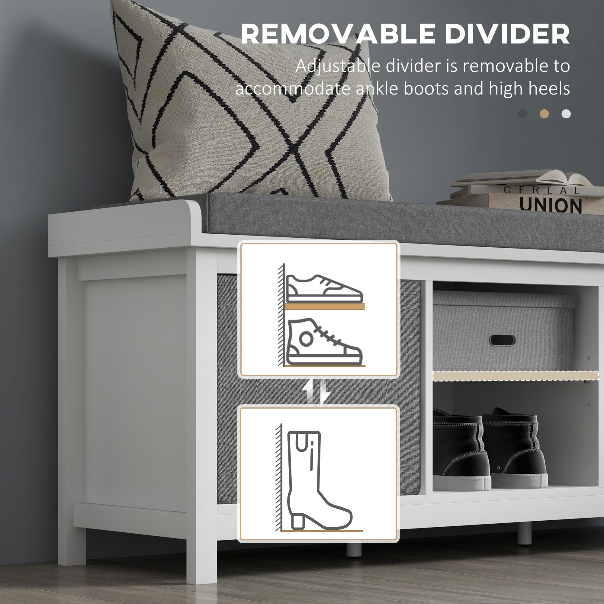 HOMCOM Shoe Bench with Cushion, Storage Bench for Entryway with Padded Seat, 2 Drawers and Adjustable Shelf for Hallway, Living Room, Bedroom, White