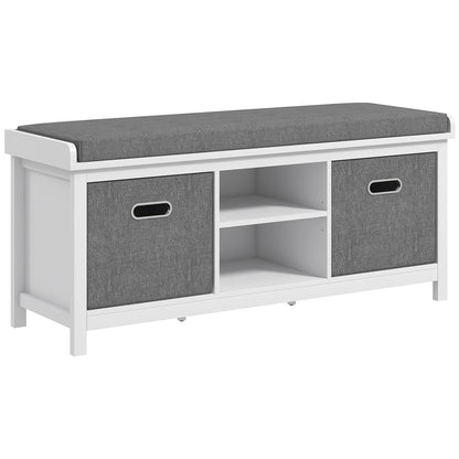 HOMCOM Shoe Bench with Cushion, Storage Bench for Entryway with Padded Seat, 2 Drawers and Adjustable Shelf for Hallway, Living Room, Bedroom, White