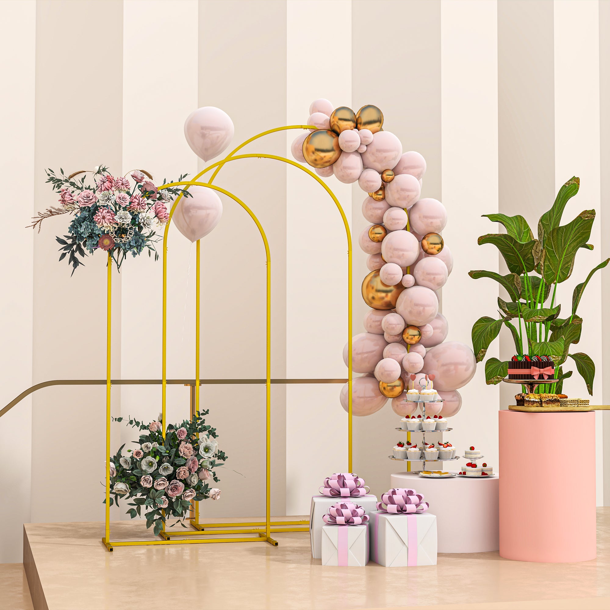 Outsunny Wedding Arch, 7/6.5/6 ft Metal Arch Backdrop Stand Set of 3, Balloon Balloon Arch Stand for Birthday Party, Bridal Shower, Graduation, Ceremony, Banquet Decorations, Gold