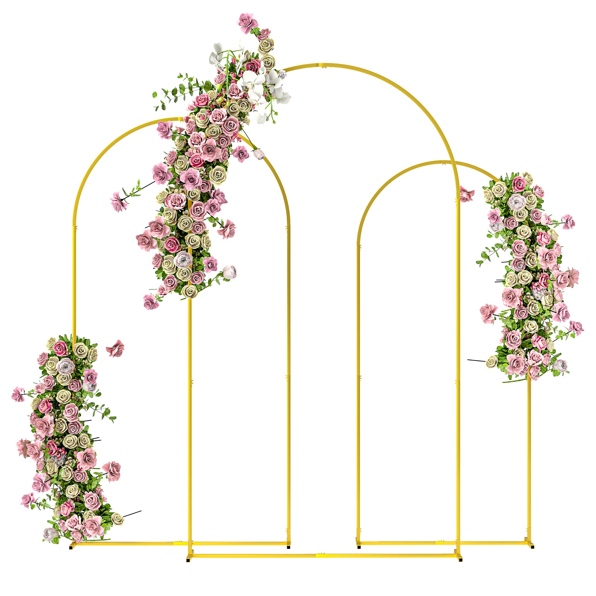 Outsunny Wedding Arch, 7/6.5/6 ft Metal Arch Backdrop Stand Set of 3, Balloon Balloon Arch Stand for Birthday Party, Bridal Shower, Graduation, Ceremony, Banquet Decorations, Gold