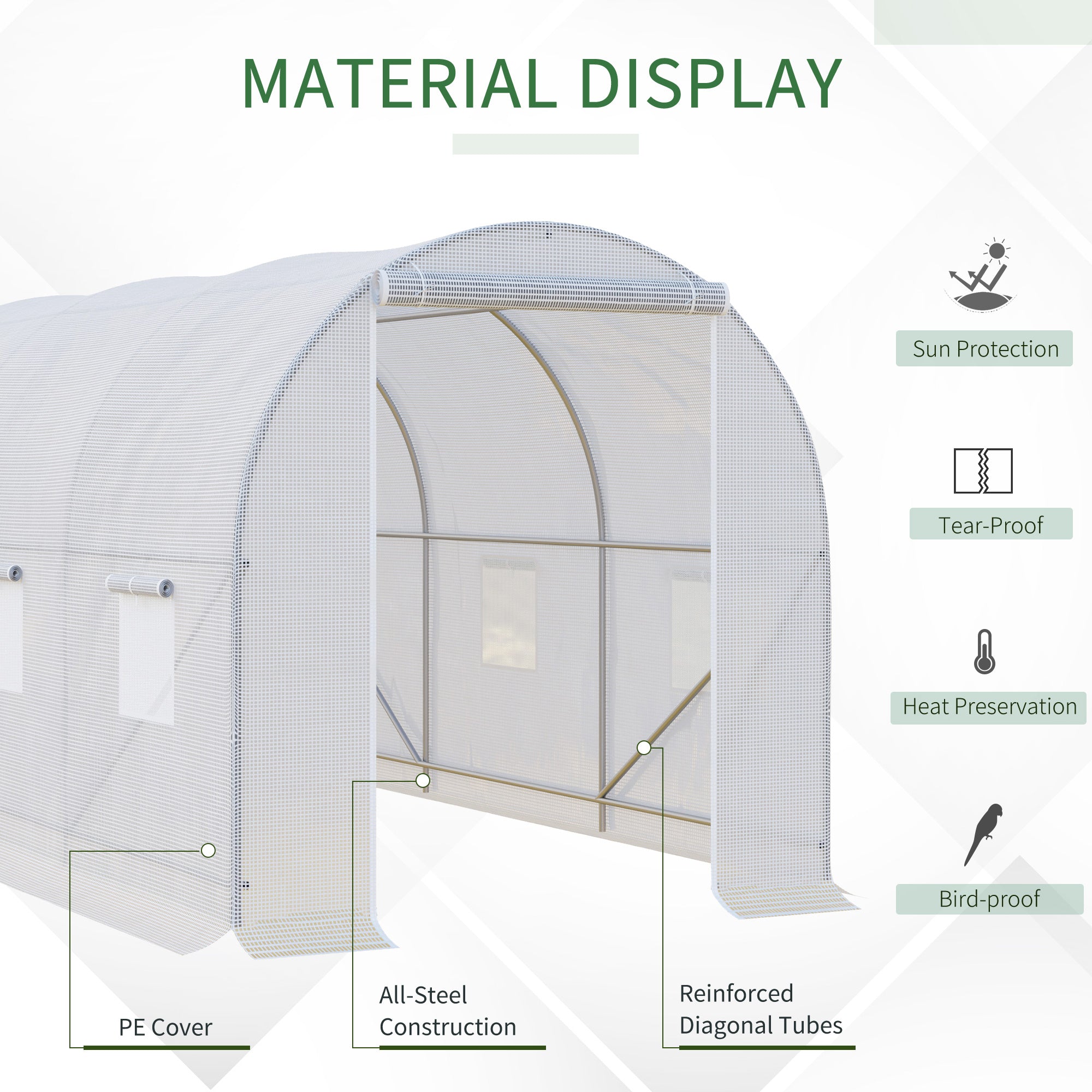 Outsunny 11.5 x 6.6 x 6.6ft Walk-in Tunnel Greenhouse Portable Garden Plant Growing Warm House with Door and Ventilation Window White