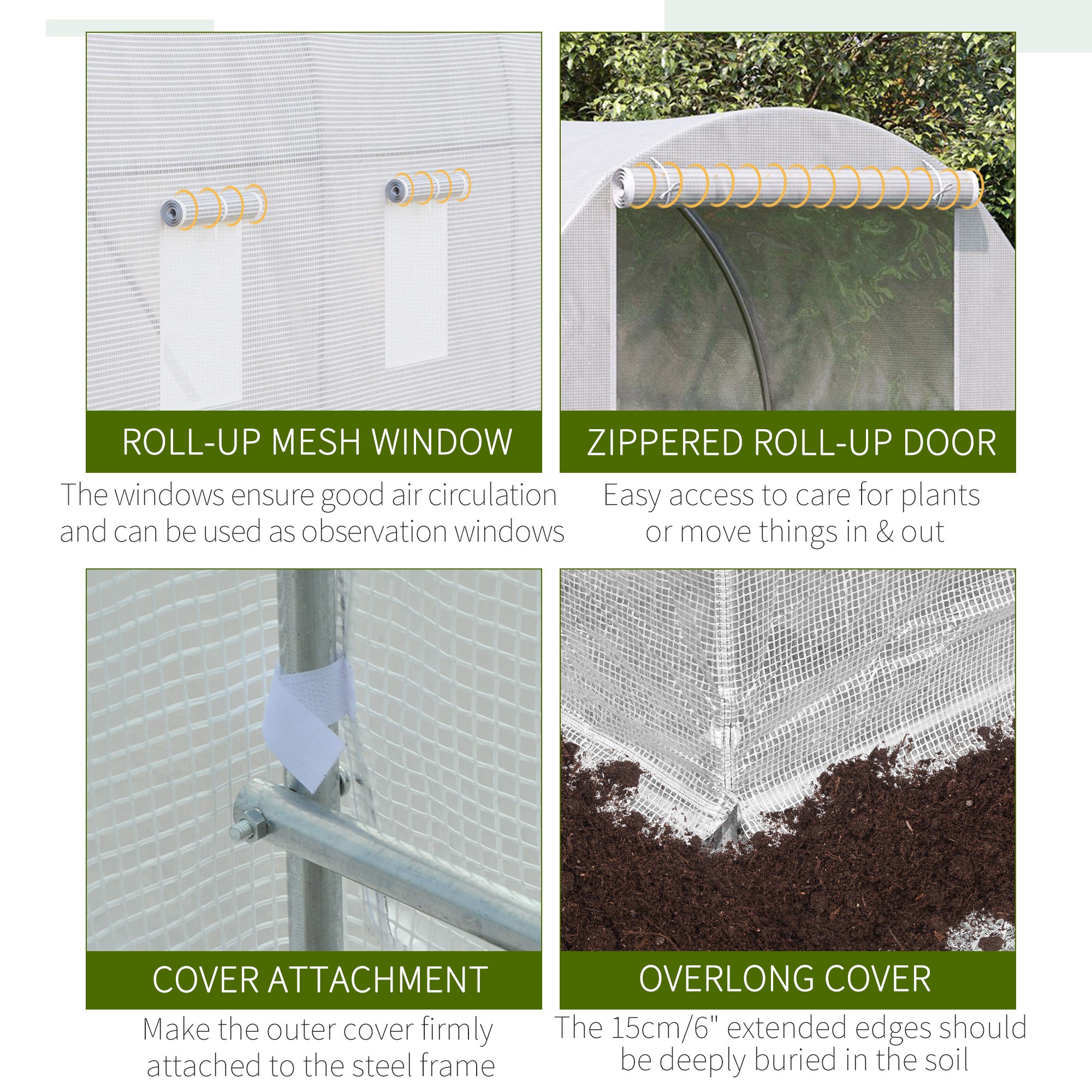 Outsunny 11.5 x 6.6 x 6.6ft Walk-in Tunnel Greenhouse Portable Garden Plant Growing Warm House with Door and Ventilation Window White