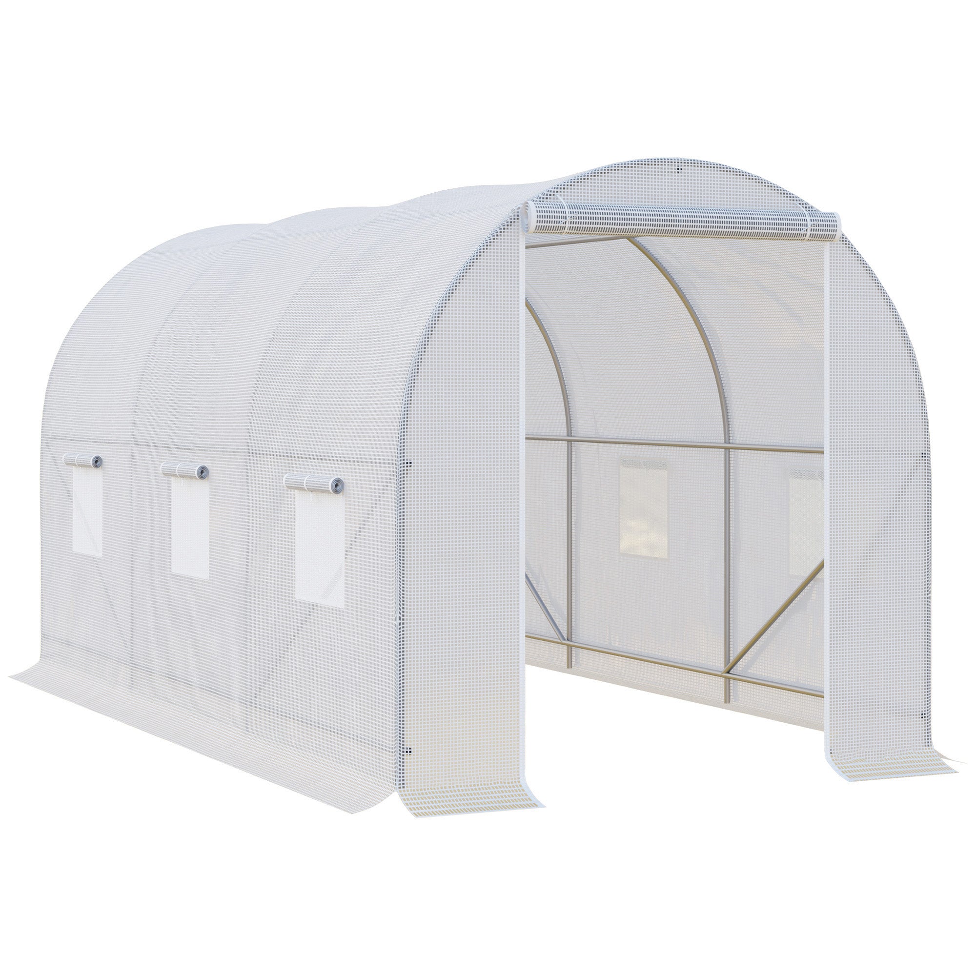 Outsunny 11.5 x 6.6 x 6.6ft Walk-in Tunnel Greenhouse Portable Garden Plant Growing Warm House with Door and Ventilation Window White