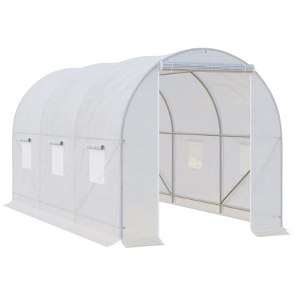 Outsunny 11.5 x 6.6 x 6.6ft Walk-in Tunnel Greenhouse Portable Garden Plant Growing Warm House with Door and Ventilation Window White