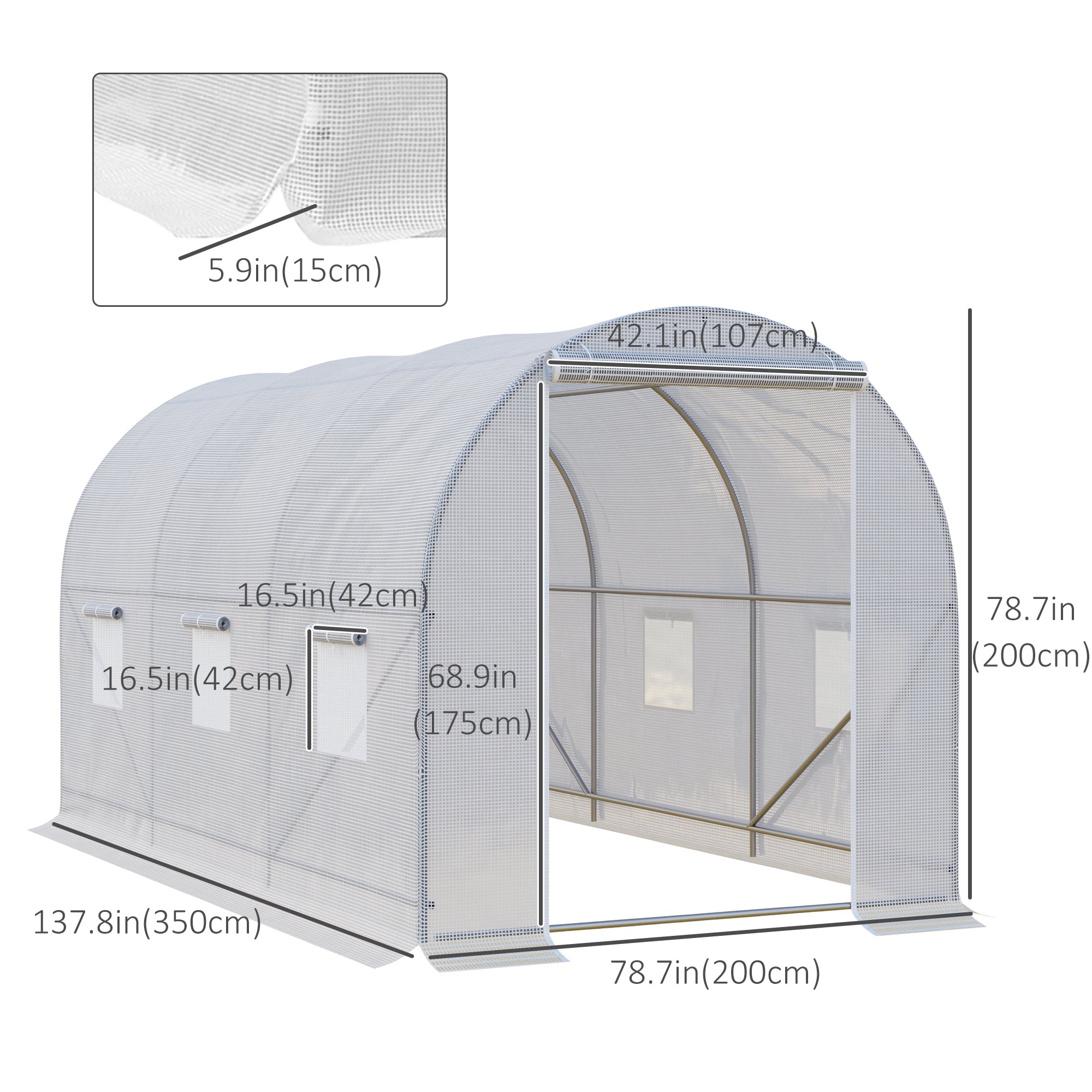 Outsunny 11.5 x 6.6 x 6.6ft Walk-in Tunnel Greenhouse Portable Garden Plant Growing Warm House with Door and Ventilation Window White