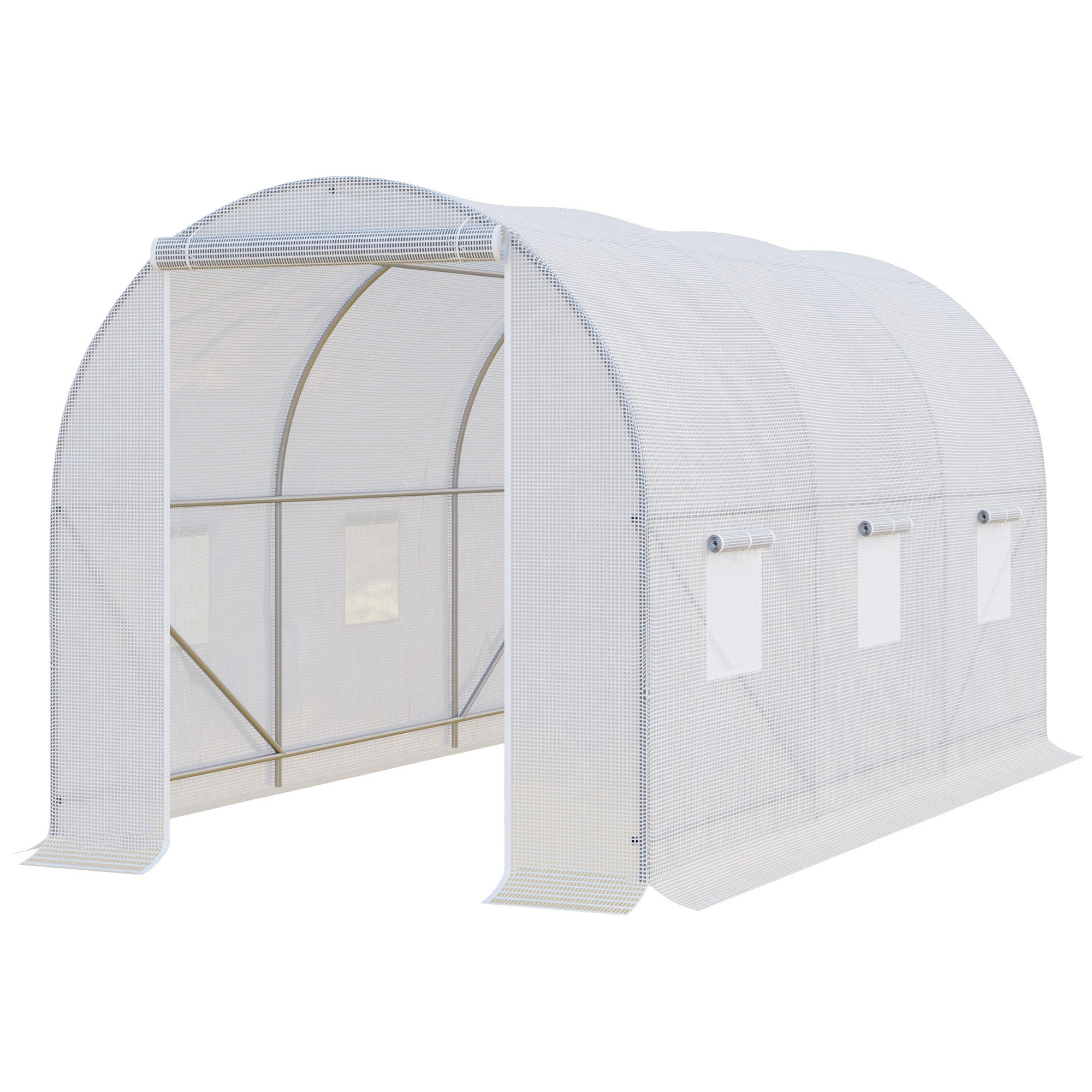 Outsunny 11.5 x 6.6 x 6.6ft Walk-in Tunnel Greenhouse Portable Garden Plant Growing Warm House with Door and Ventilation Window White