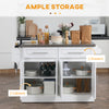 HOMCOM Kitchen Island with Storage, Rolling Kitchen Cart on Wheels with Stainless Steel Top, 2 Drawers, 2 Cabinets, Spice Rack, Knife and Towel Rack, White