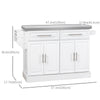 HOMCOM Kitchen Island with Storage, Rolling Kitchen Cart on Wheels with Stainless Steel Top, 2 Drawers, 2 Cabinets, Spice Rack, Knife and Towel Rack, White