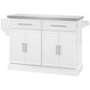 HOMCOM Kitchen Island with Storage, Rolling Kitchen Cart on Wheels with Stainless Steel Top, 2 Drawers, 2 Cabinets, Spice Rack, Knife and Towel Rack, White