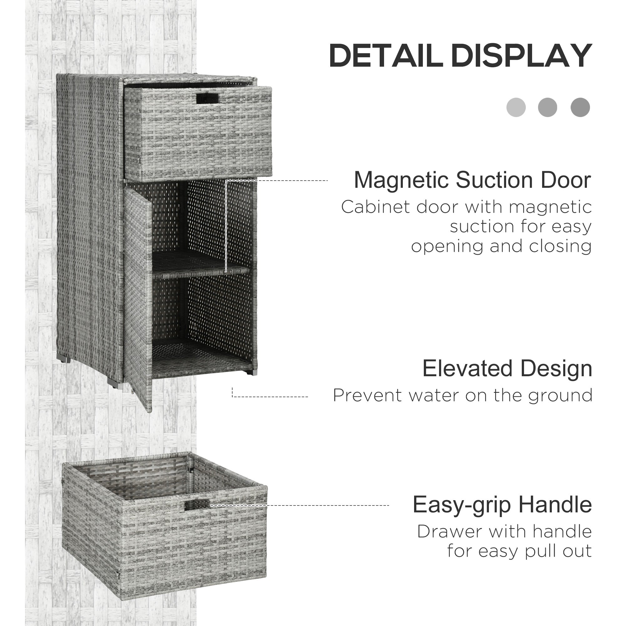 Outsunny Patio Storage Cabinet, Outdoor Towel Rack for Pool, Waterproof PE Rattan Wicker, Hot Tub Accessory, with Basket Drawer, Mixed Grey
