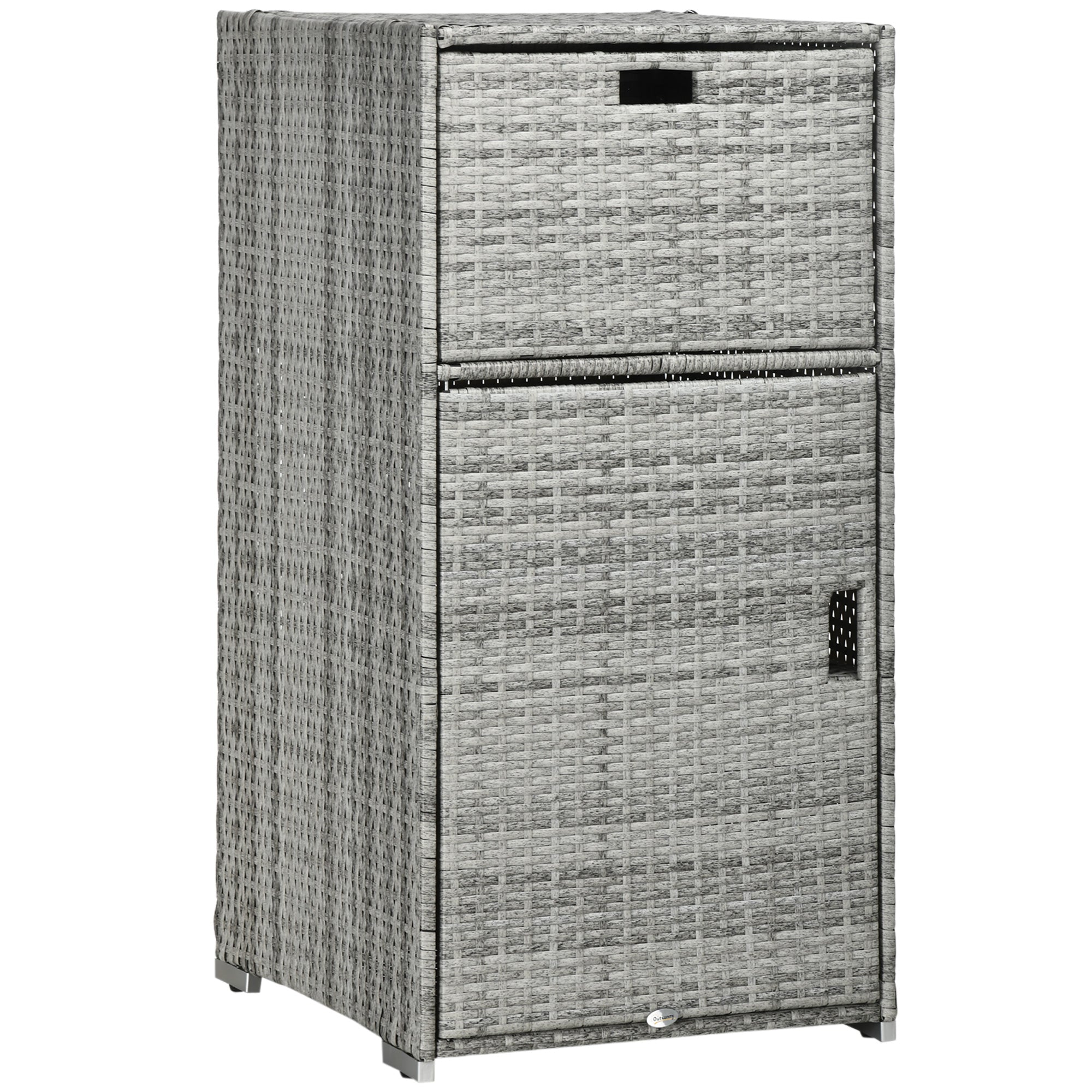 Outsunny Patio Storage Cabinet, Outdoor Towel Rack for Pool, Waterproof PE Rattan Wicker, Hot Tub Accessory, with Basket Drawer, Mixed Grey