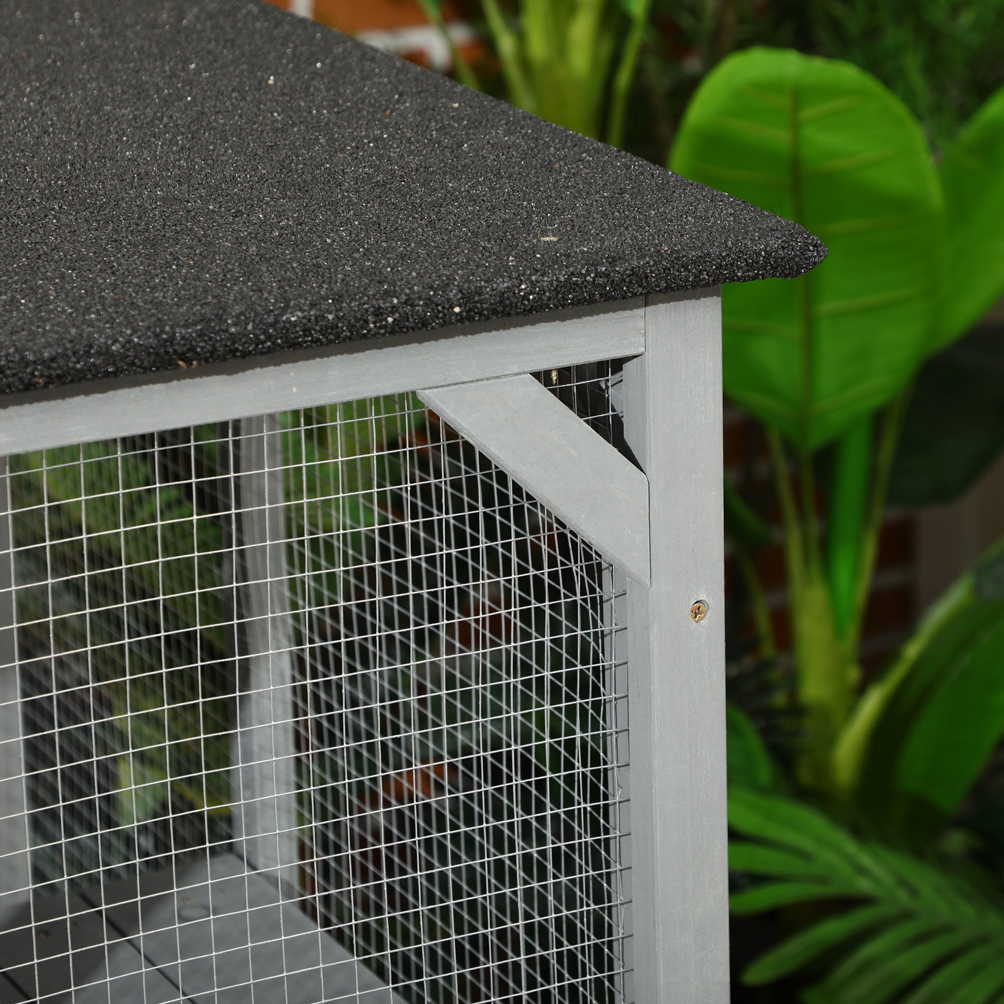 PawHut Wooden Cat Catio, 76"L Walk in Outdoor Cat House with Asphalt Roof, Platforms, Lockable Doors, 3-tier Resting Condo, Observation Window, for 2-3 Cats, Light Grey