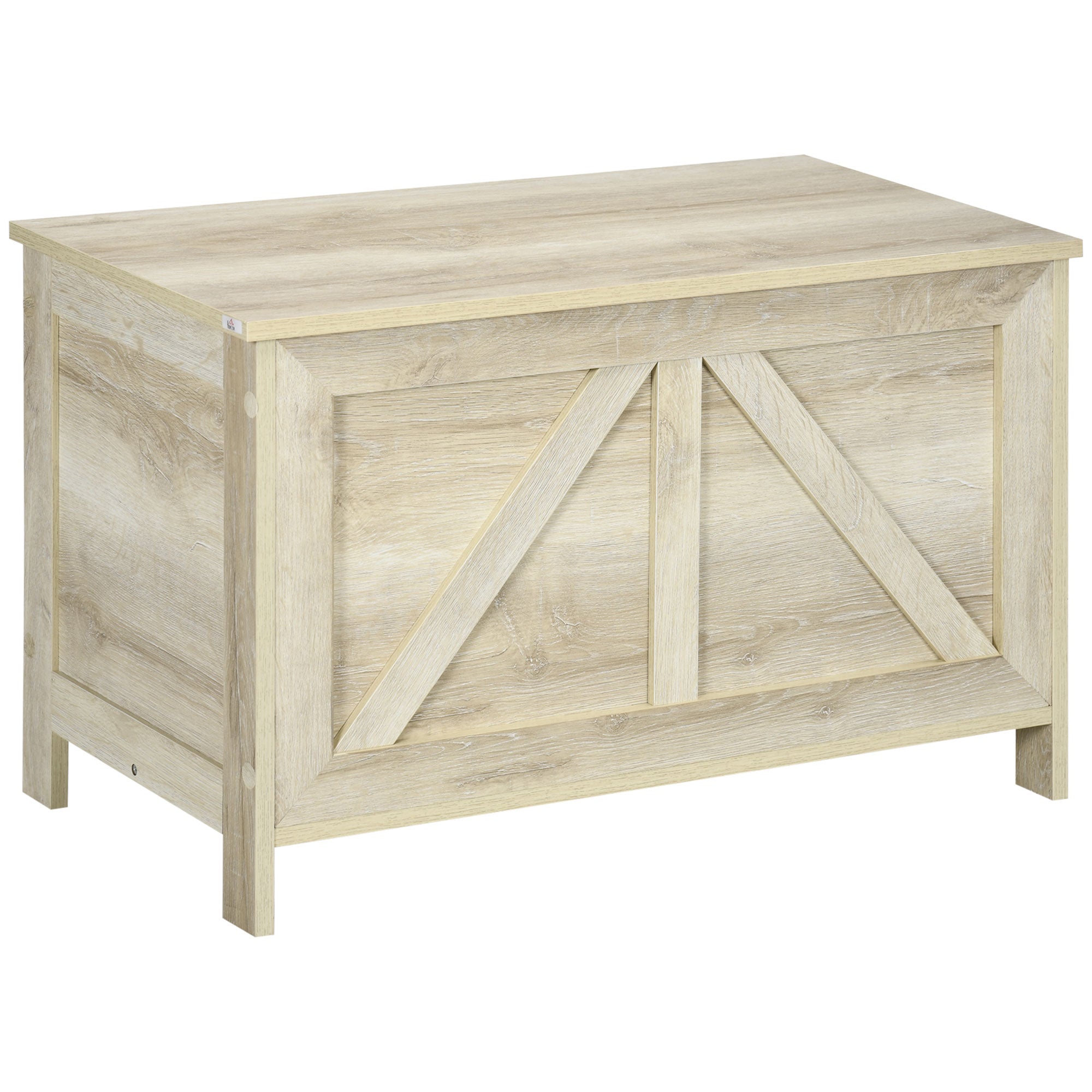 HOMCOM Farmhouse Storage Chest, Storage Bench, Lift Top Box with Safety Hinge to Open Up 100掳 for Entryway, Living Room, Natural