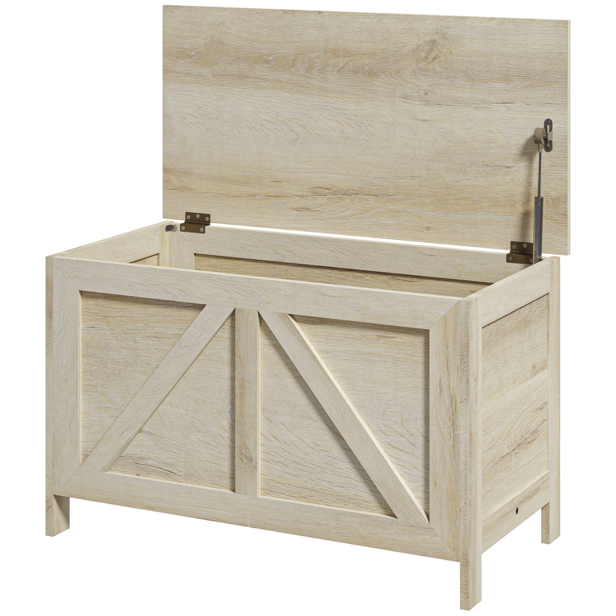 HOMCOM Farmhouse Storage Chest, Storage Bench, Lift Top Box with Safety Hinge to Open Up 100掳 for Entryway, Living Room, Natural